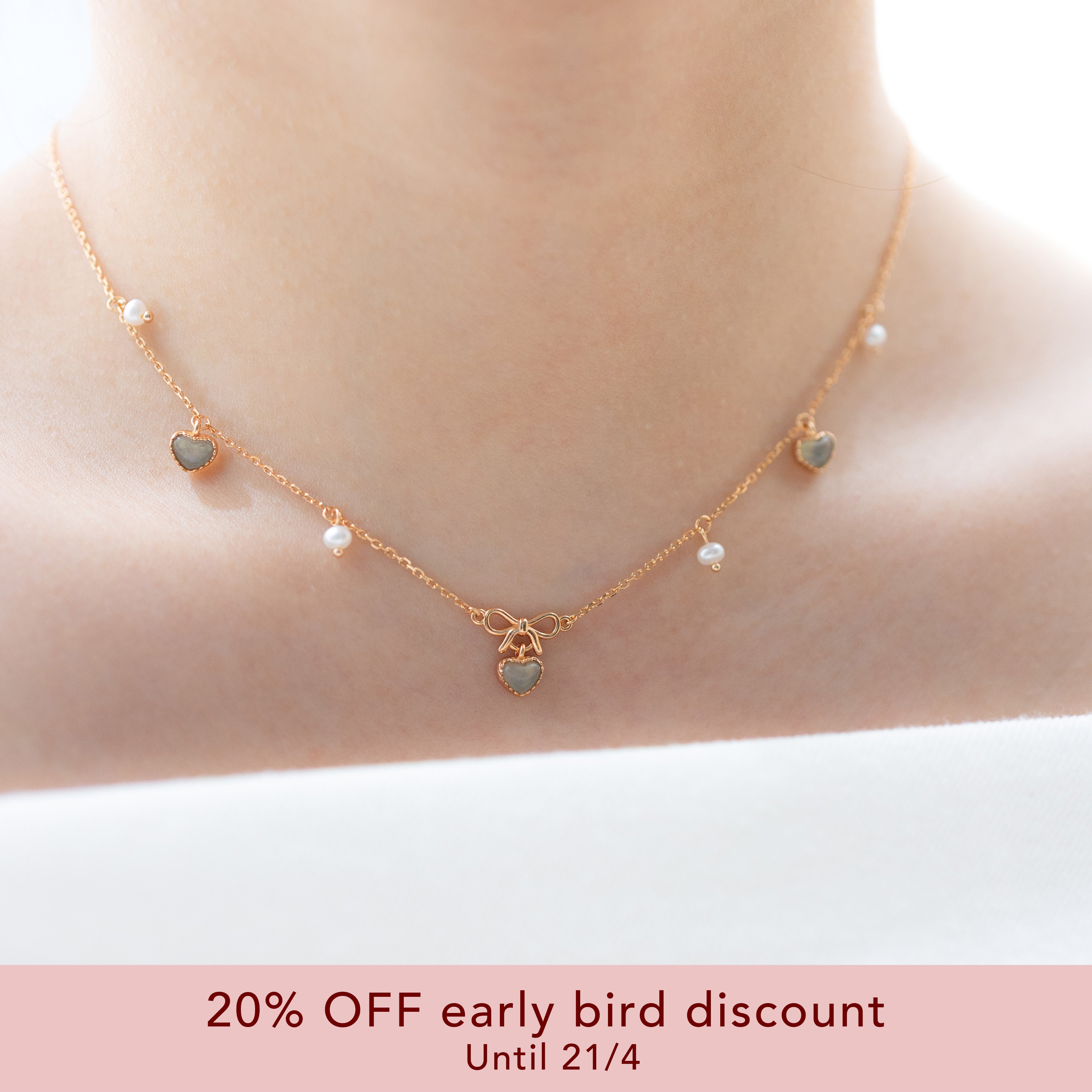 SWEETHEART RIBBON NECKLACE - AQUAMARINE