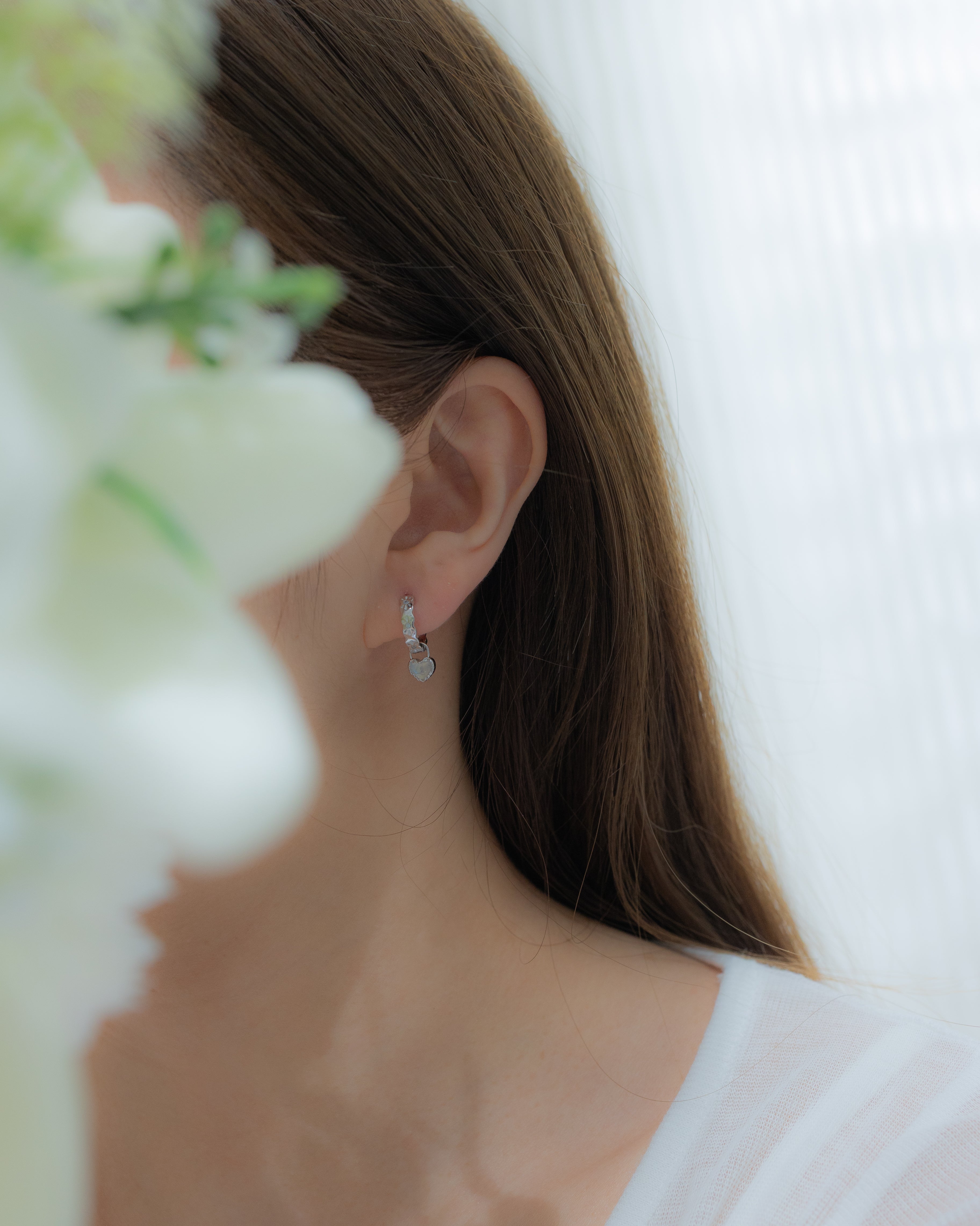 THE SCALLOP HOOPS WITH MINI LOVE LOCK SILVER EARRINGS - MOONSTONE