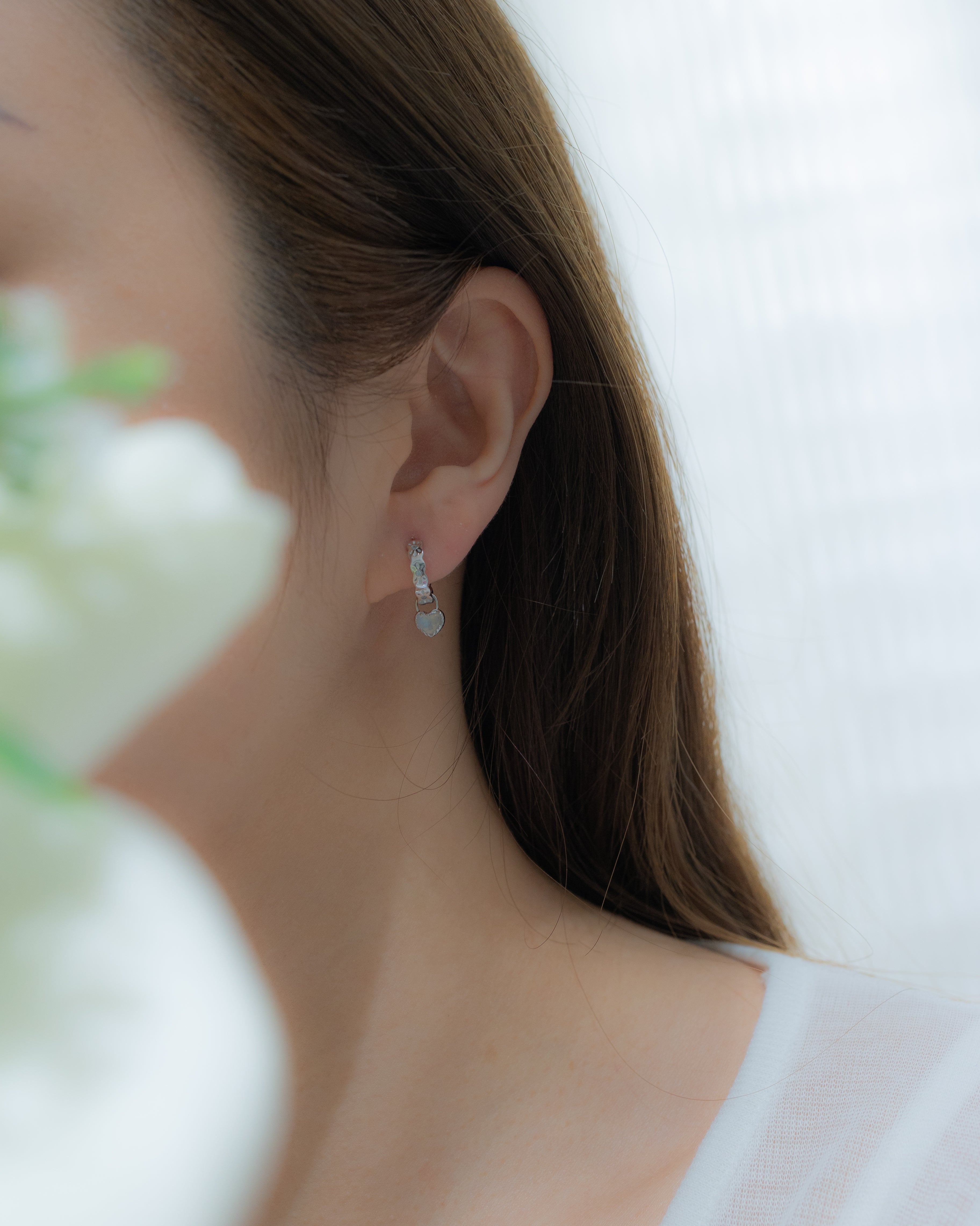 THE SCALLOP HOOPS WITH MINI LOVE LOCK SILVER EARRINGS - MOONSTONE