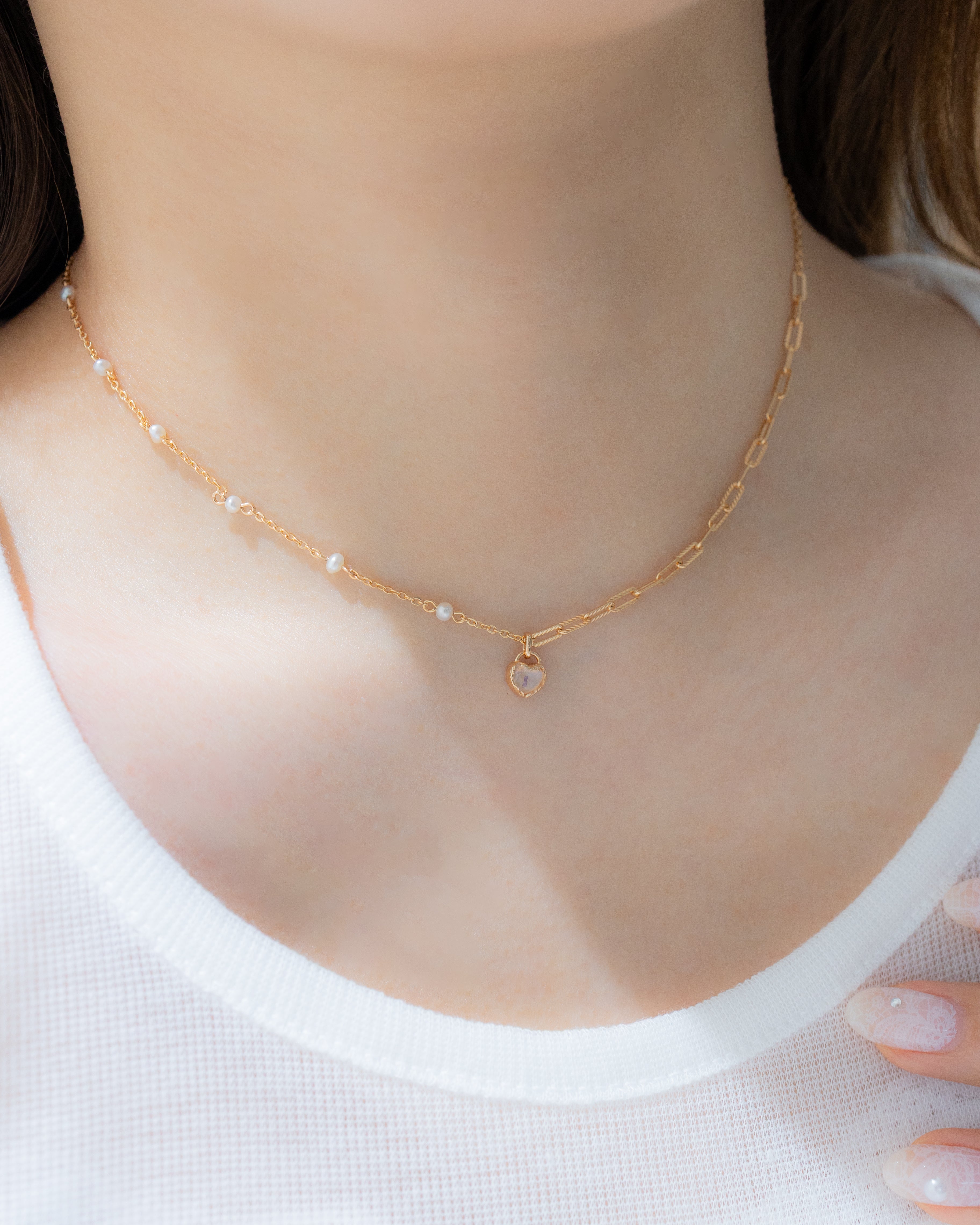 MINI LOVE LOCK NECKLACE - MOONSTONE & PEARLS