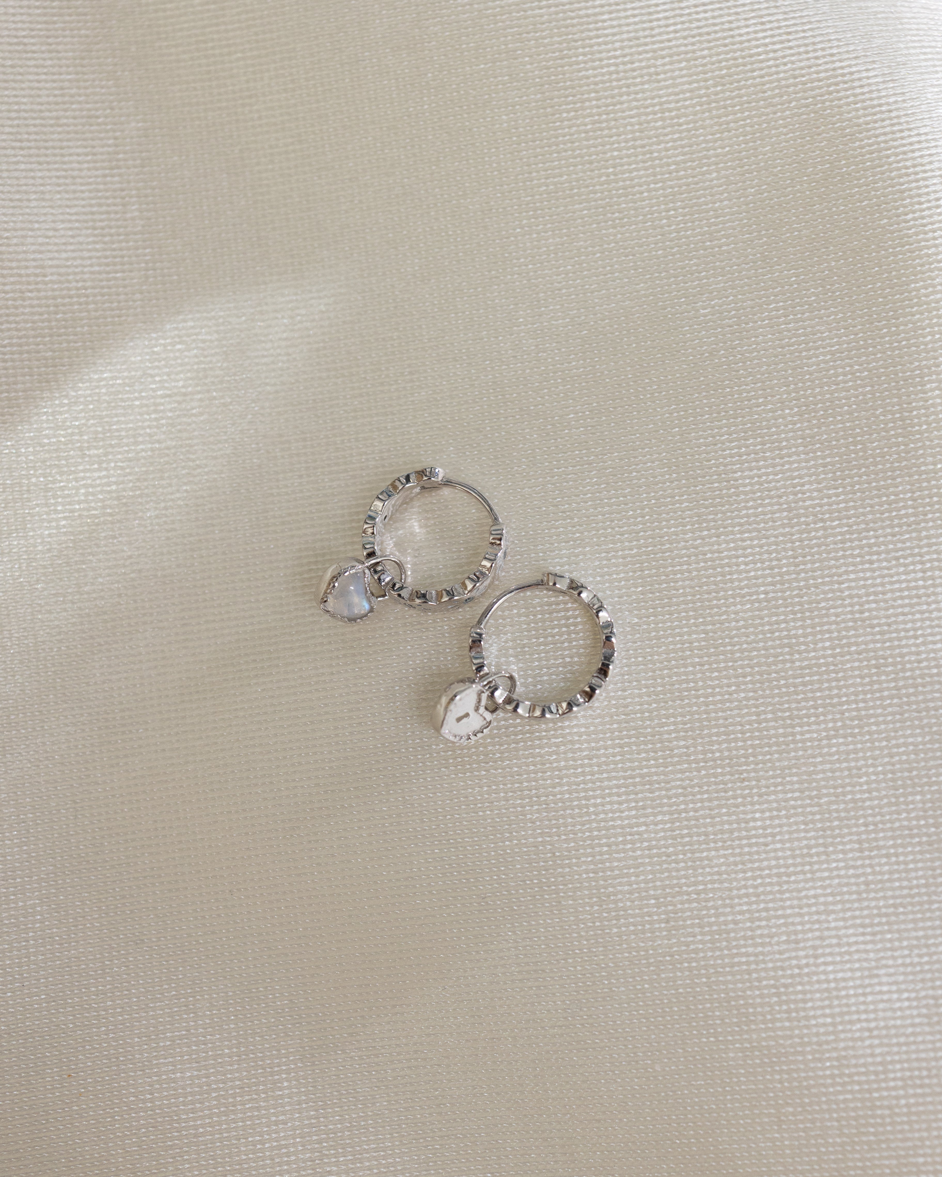 THE SCALLOP HOOPS WITH MINI LOVE LOCK SILVER EARRINGS - MOONSTONE