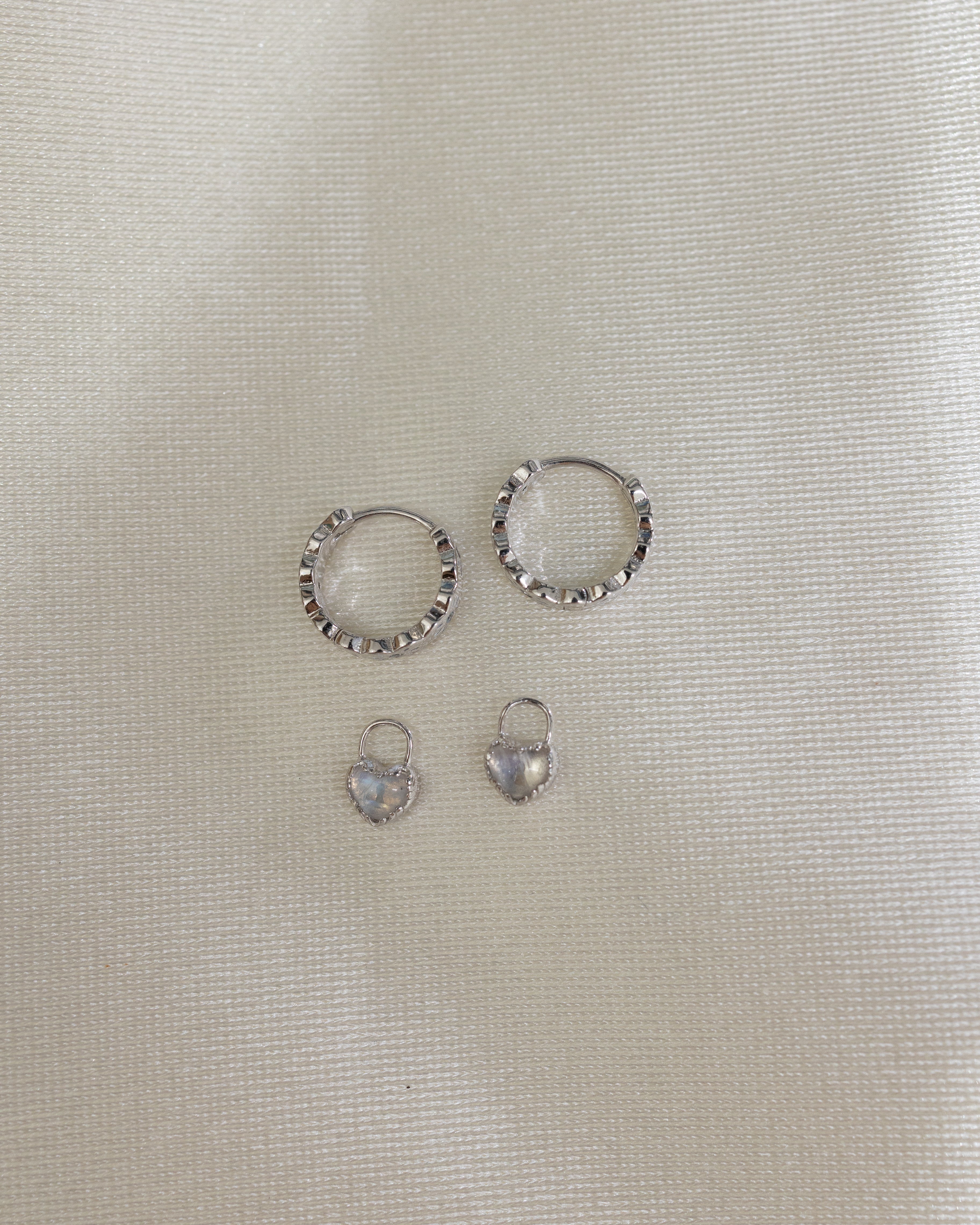 THE SCALLOP HOOPS WITH MINI LOVE LOCK SILVER EARRINGS - MOONSTONE