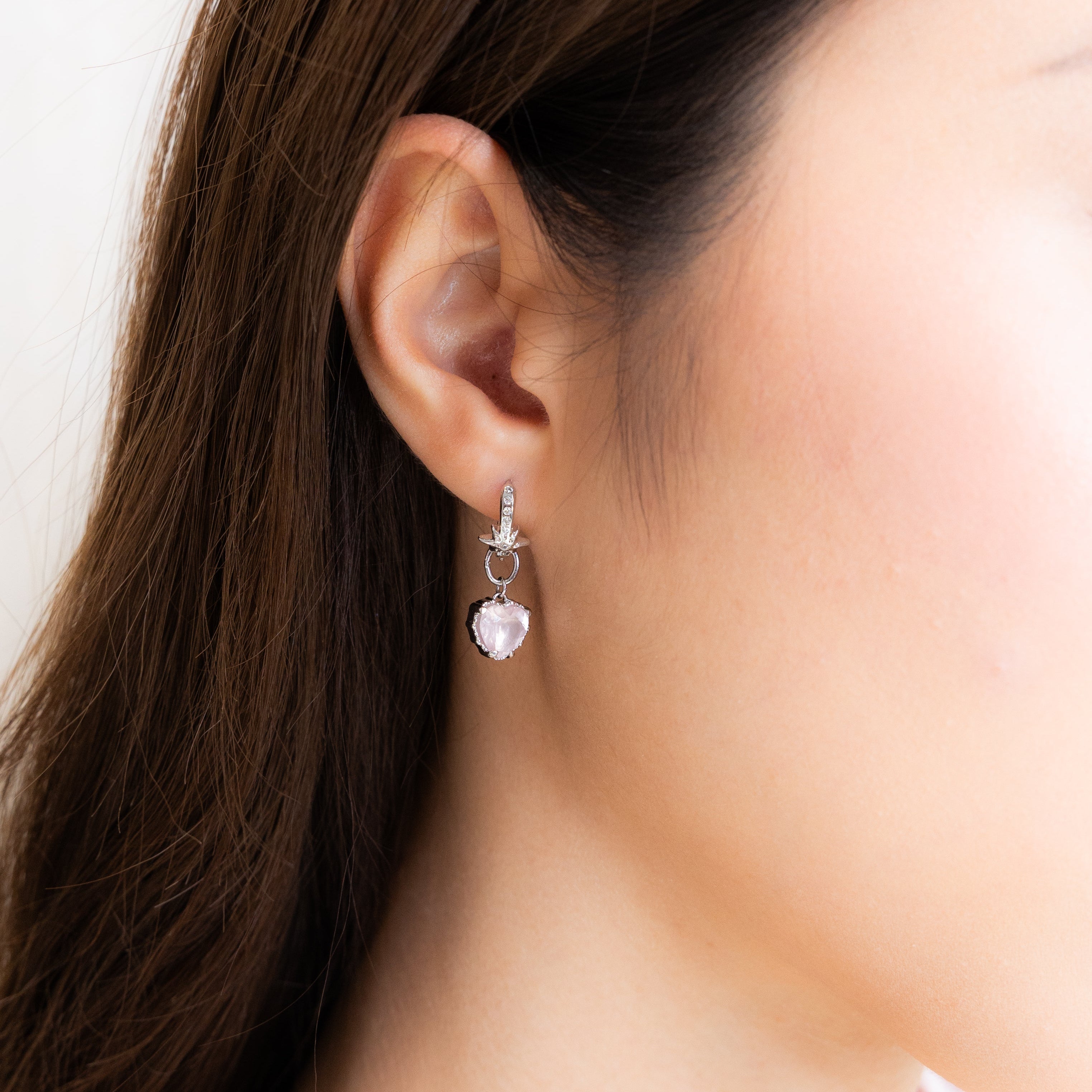PINKY TWINKLE SILVER EARRINGS - ROSE QUARTZ