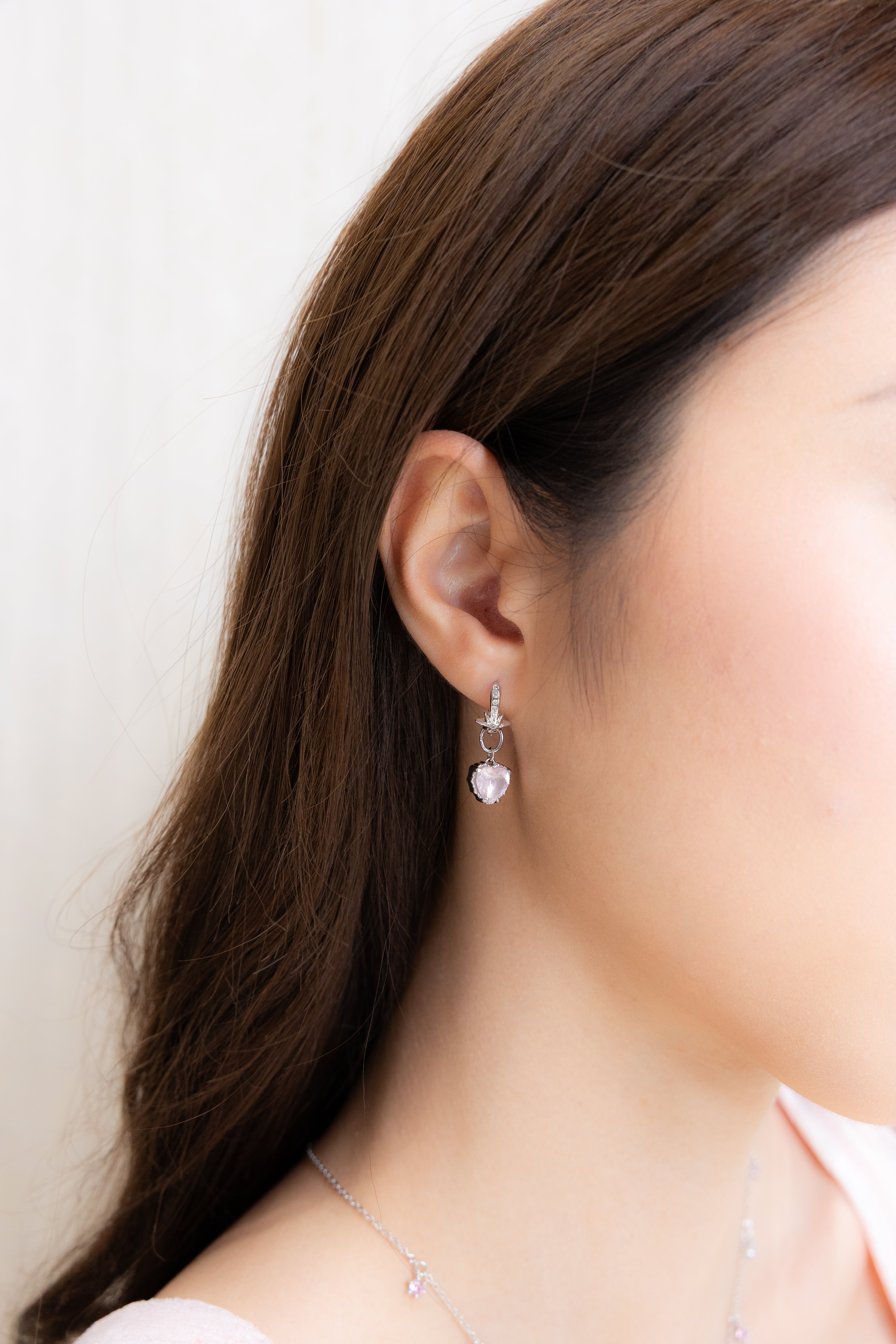 PINKY TWINKLE SILVER EARRINGS - ROSE QUARTZ