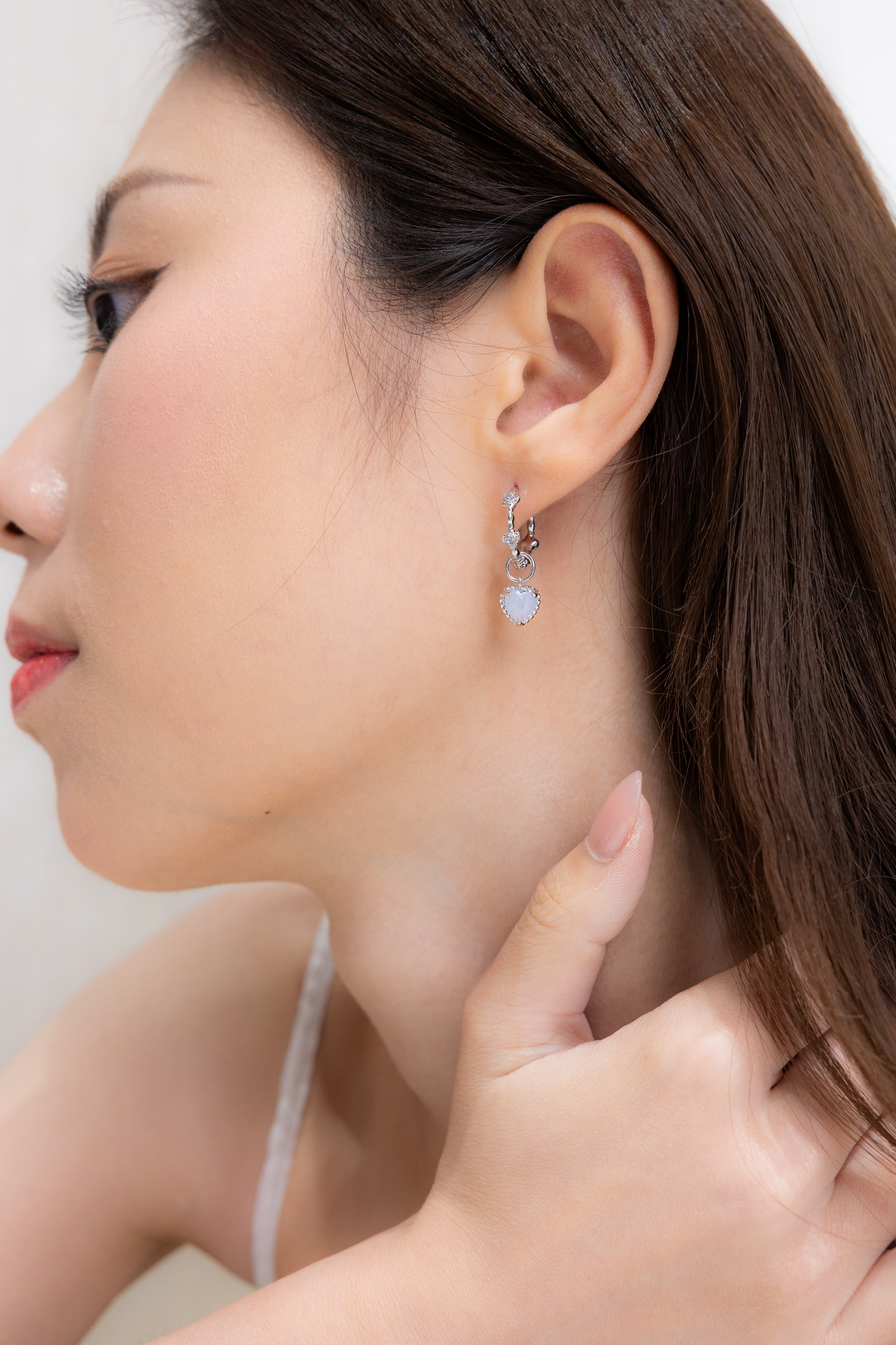HEARTBEAT SILVER EAR HOOP - BLUE LACE AGATE