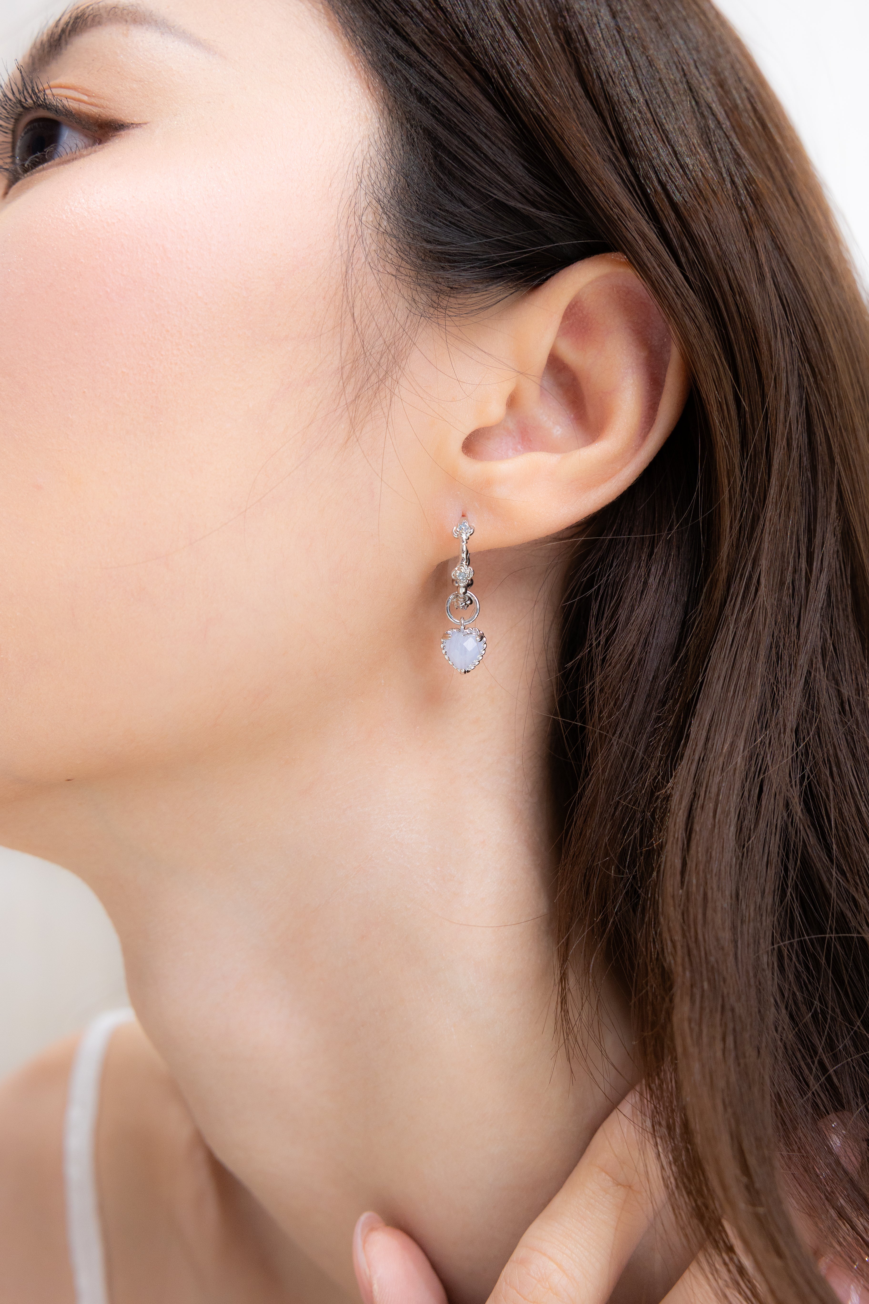 HEARTBEAT SILVER EAR HOOP - BLUE LACE AGATE