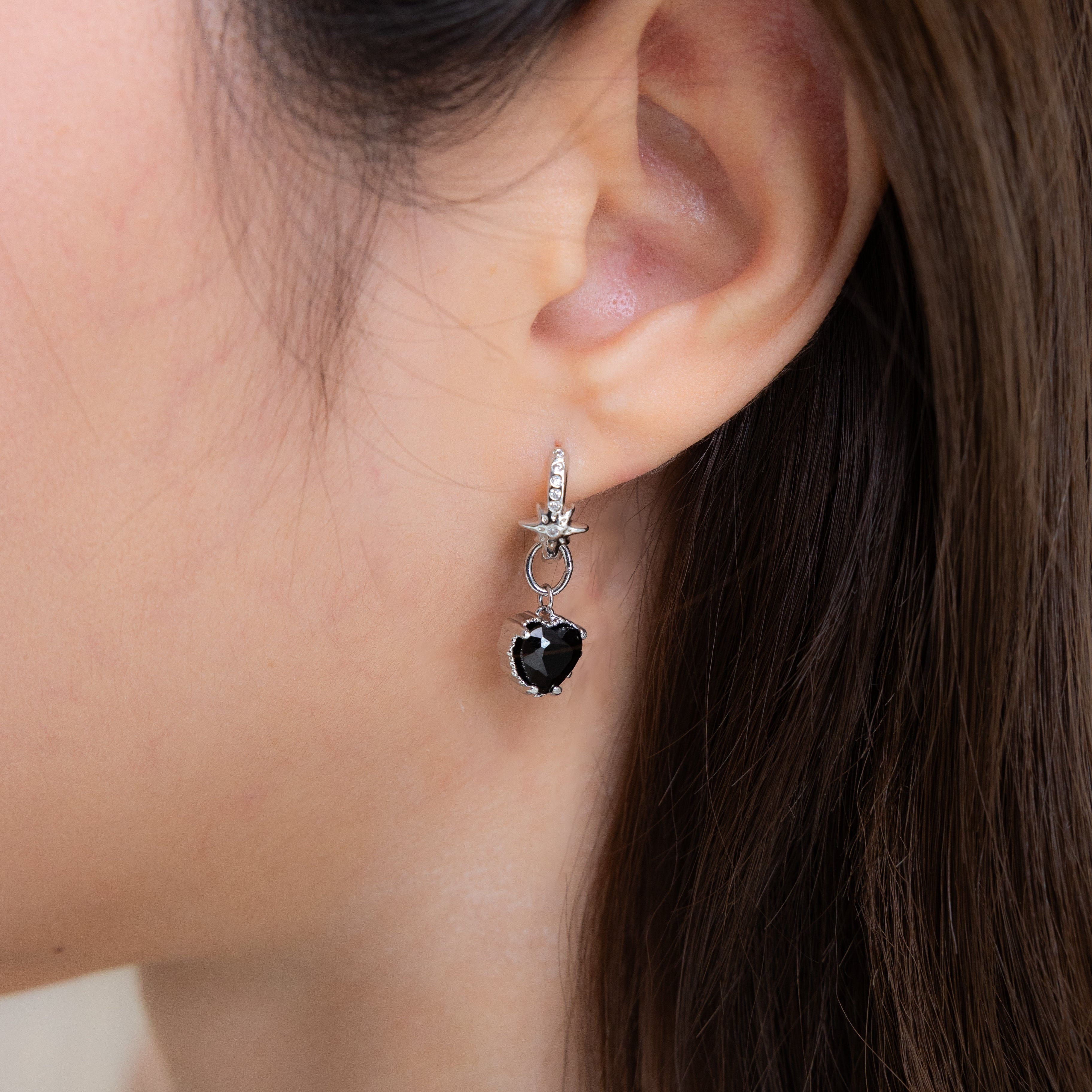 PINKY TWINKLE SILVER EARRINGS - OBSIDIAN