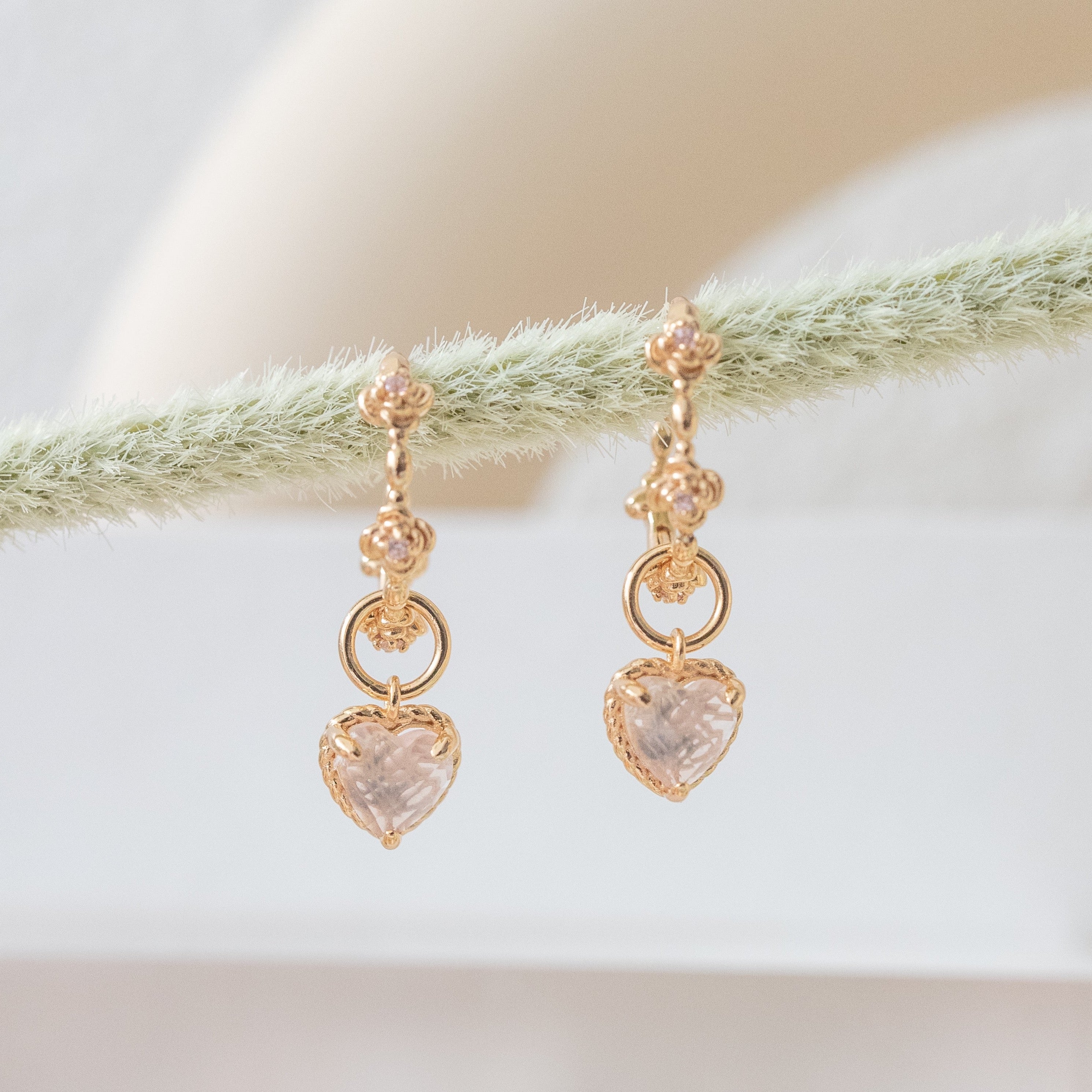 HEARTBEAT PINK ROSE EAR HOOP - ROSE QUARTZ