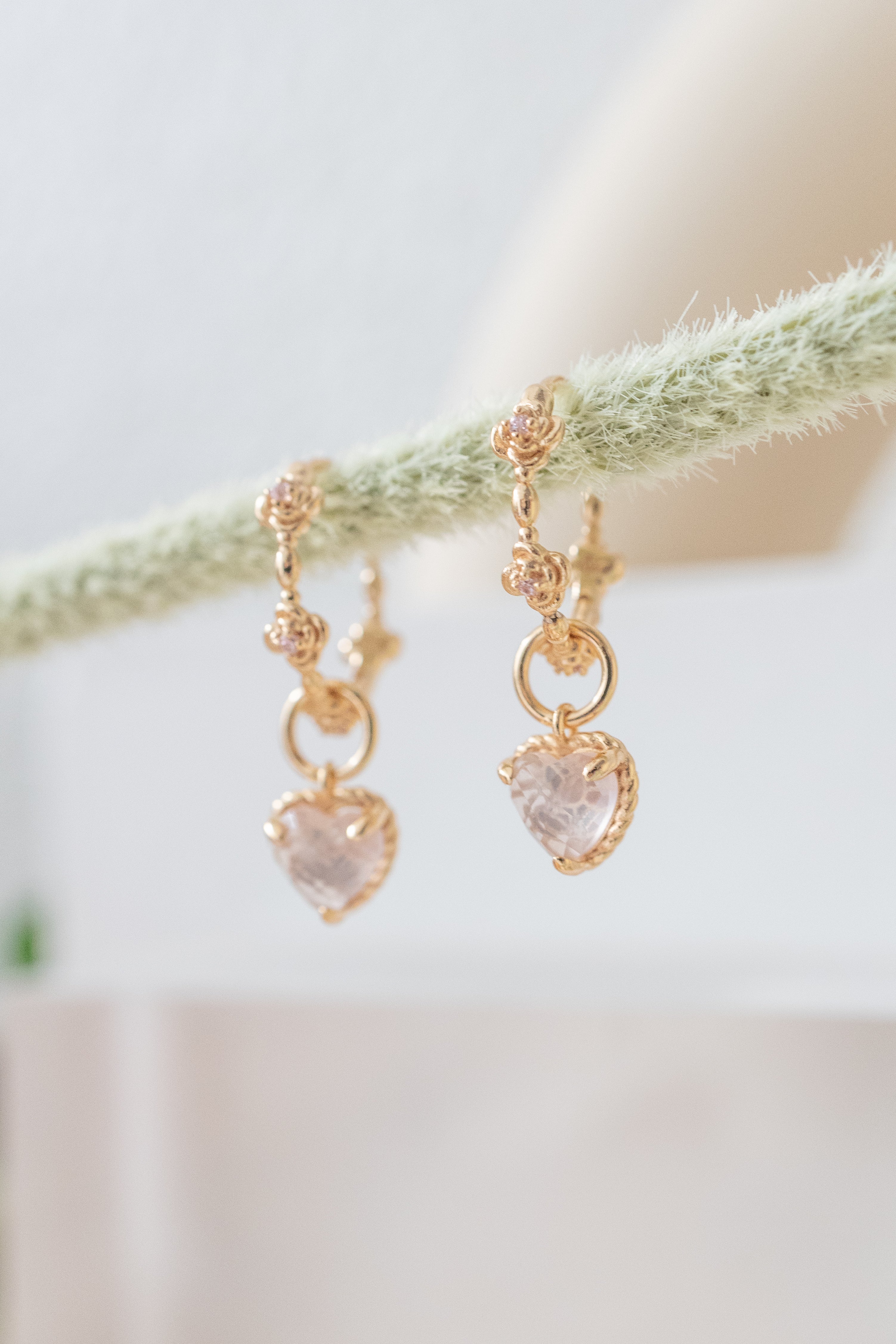HEARTBEAT PINK ROSE EAR HOOP - ROSE QUARTZ
