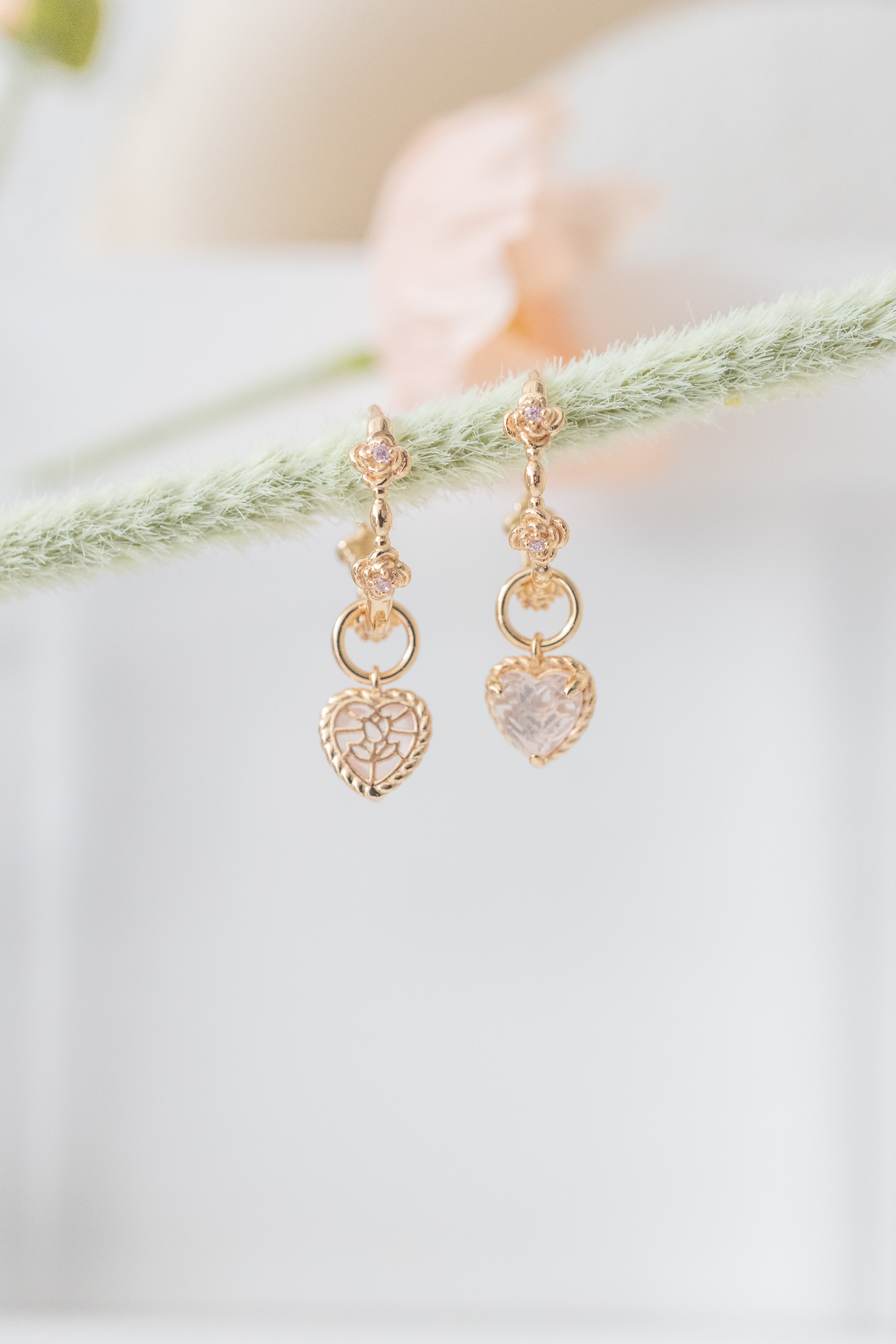 HEARTBEAT PINK ROSE EAR HOOP - ROSE QUARTZ