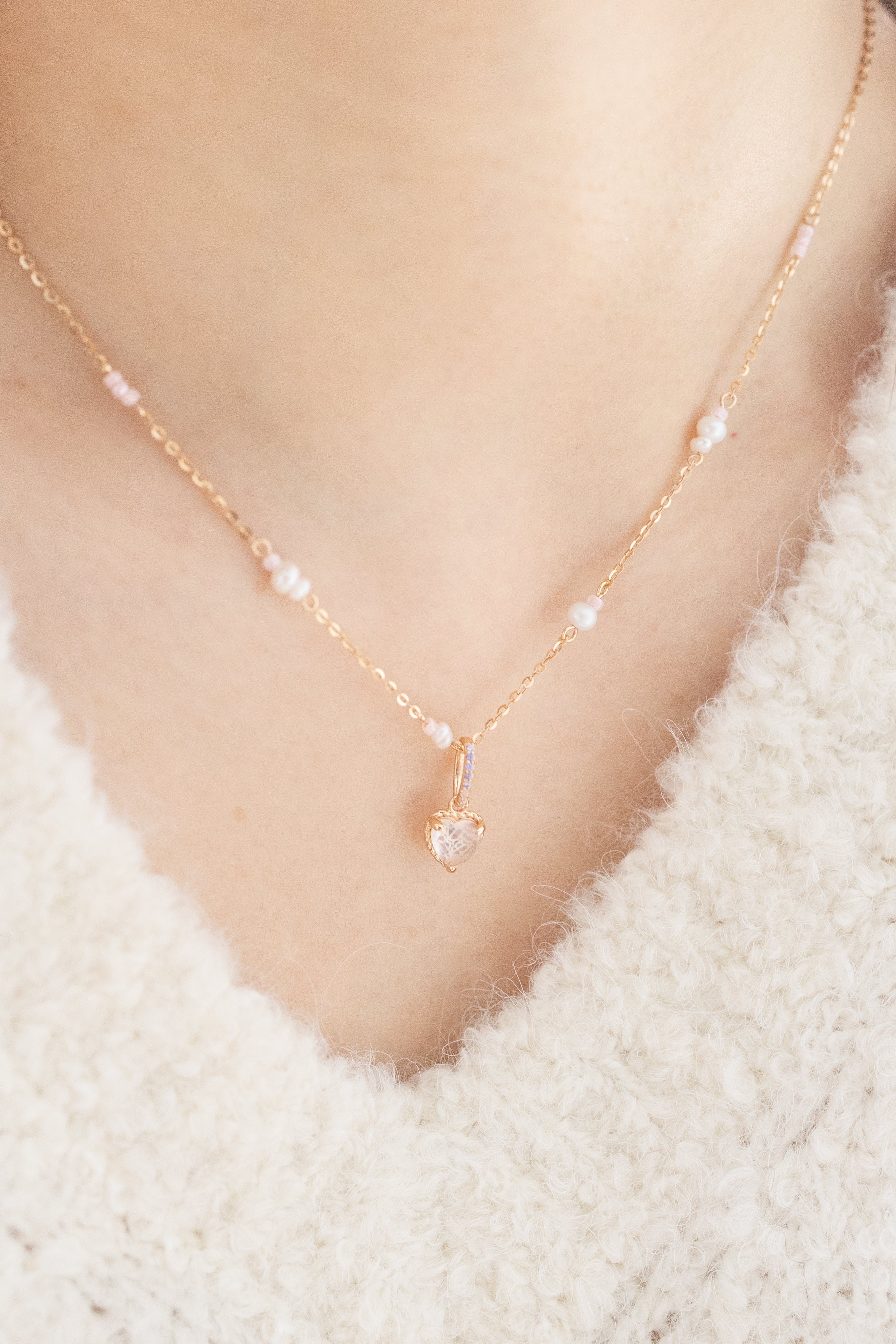 HEARTBEAT BUBBLE NECKLACE - ROSE QUARTZ