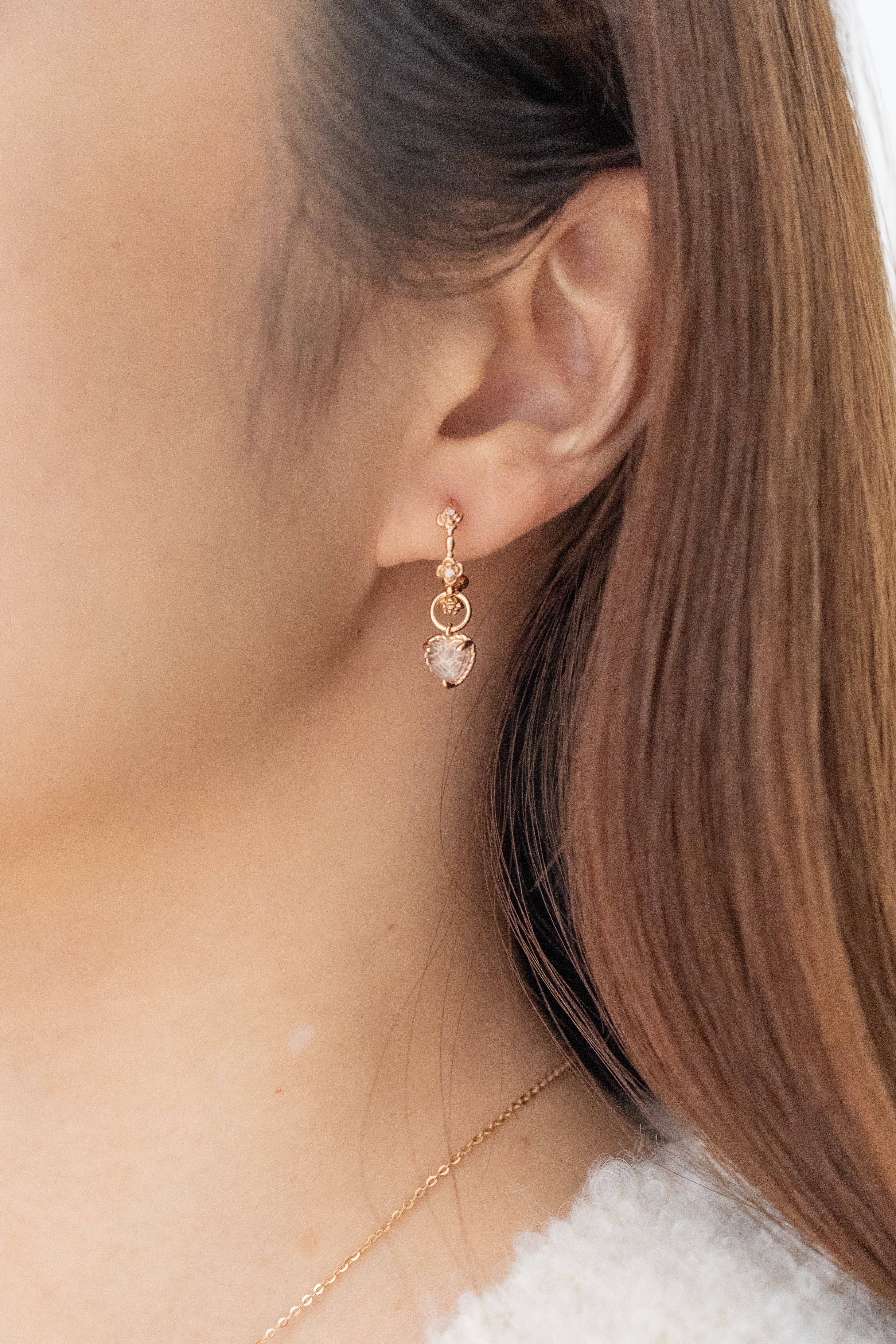 HEARTBEAT PINK ROSE EAR HOOP - ROSE QUARTZ