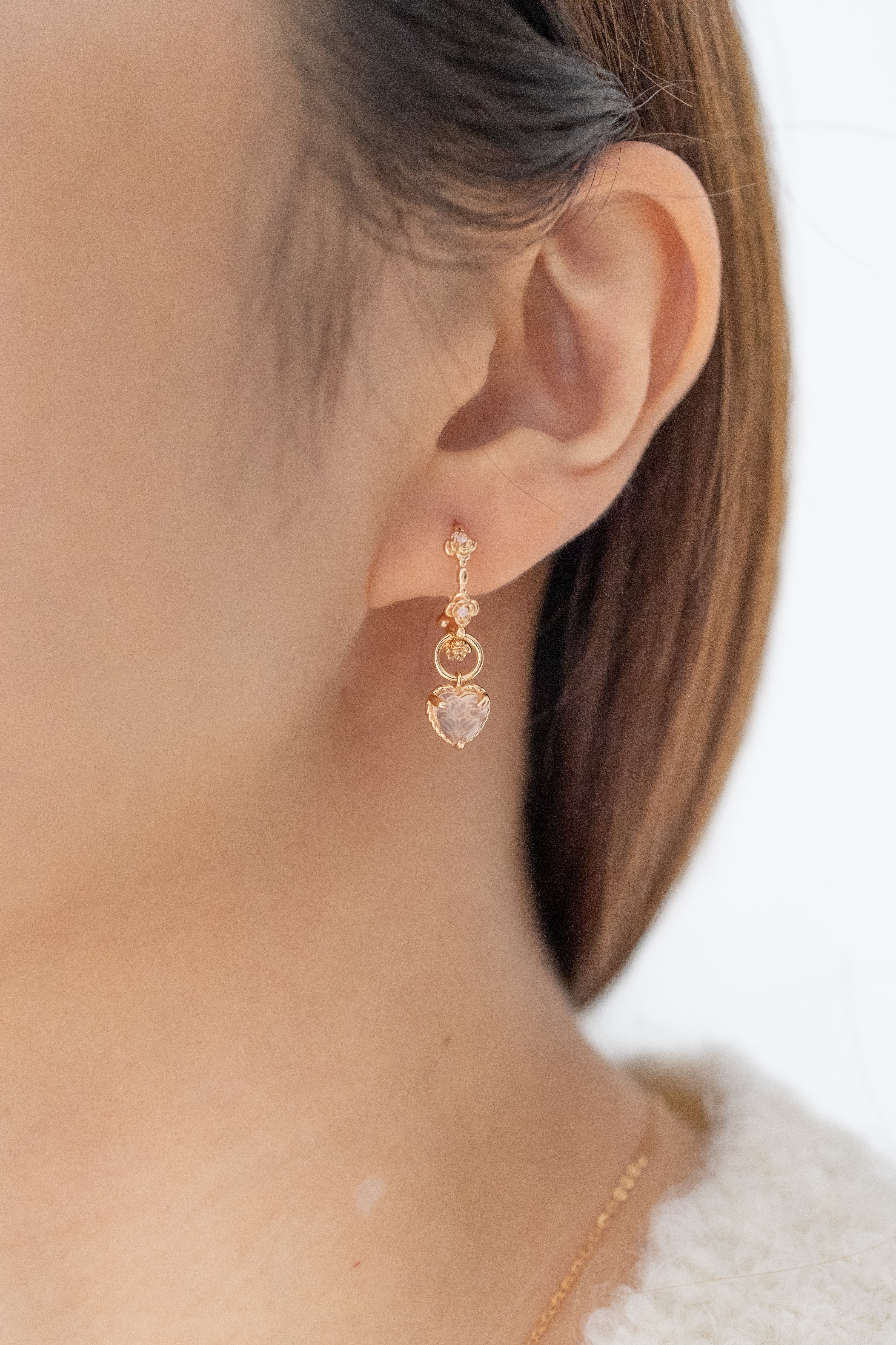 HEARTBEAT PINK ROSE EAR HOOP - ROSE QUARTZ