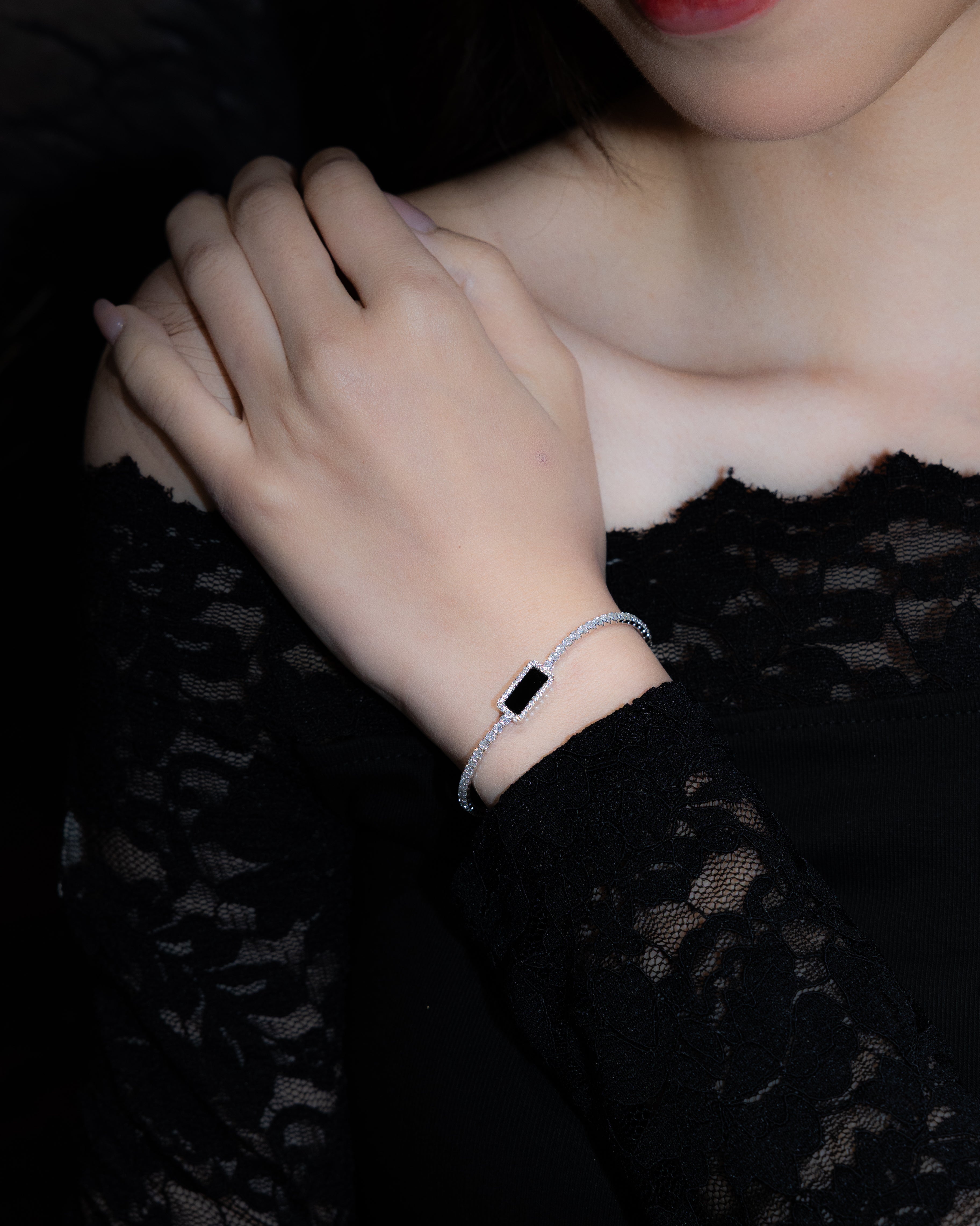 ART DECOR 2.0 SILVER TENNIS BRACELET - OBSIDIAN