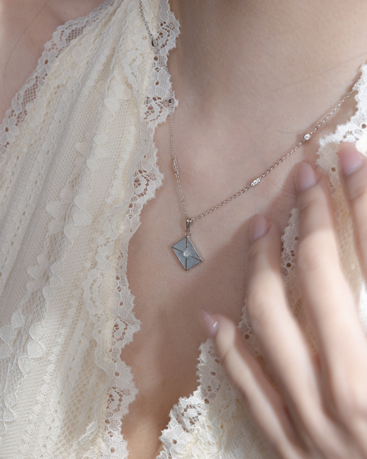 WROTE ME A LOVE LETTER SILVER CHARM - AQUAMARINE & PEARL