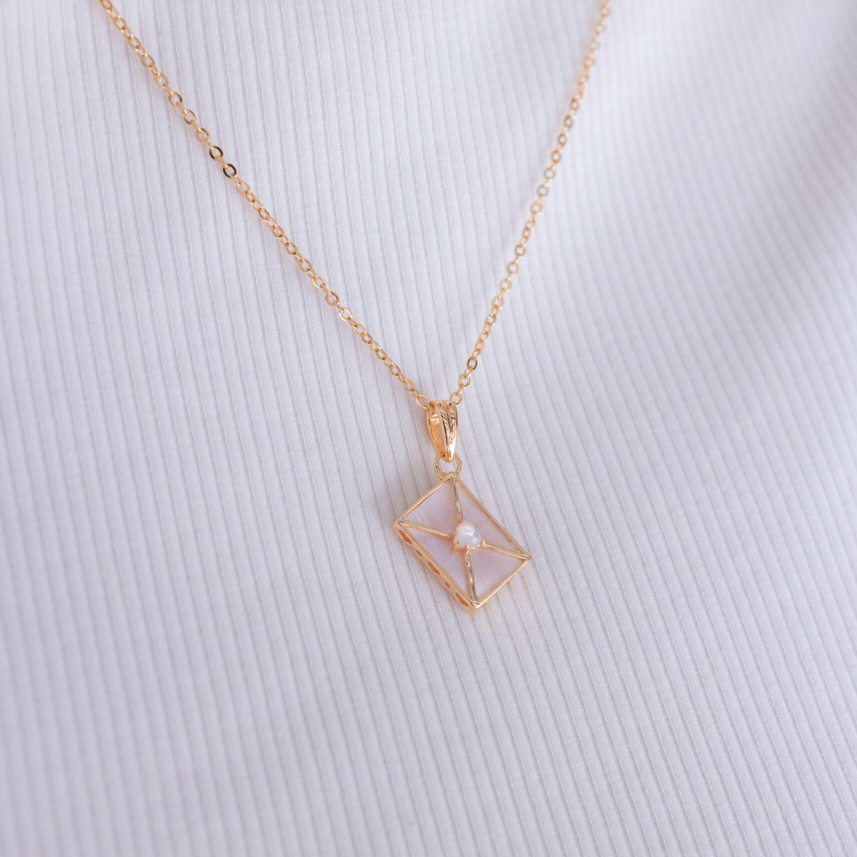 WROTE ME A LOVE LETTER GOLD NECKLACE - PINK MOTHER OF PEARL & MOTHER OF PEARL