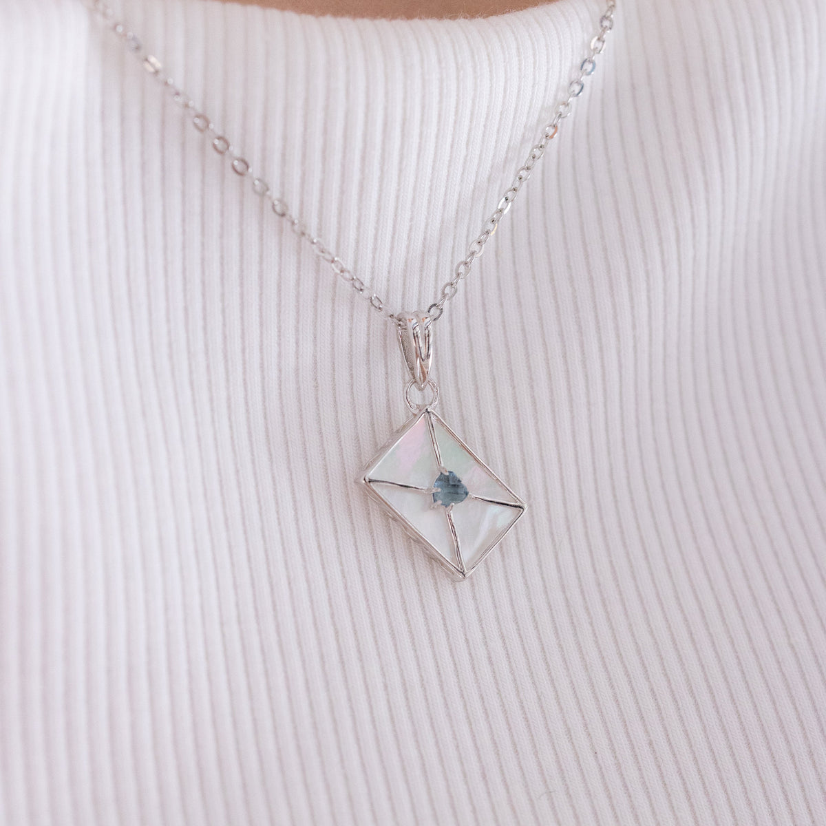 WROTE ME A LOVE LETTER SILVER NECKLACE - PEARL & TOPAZ