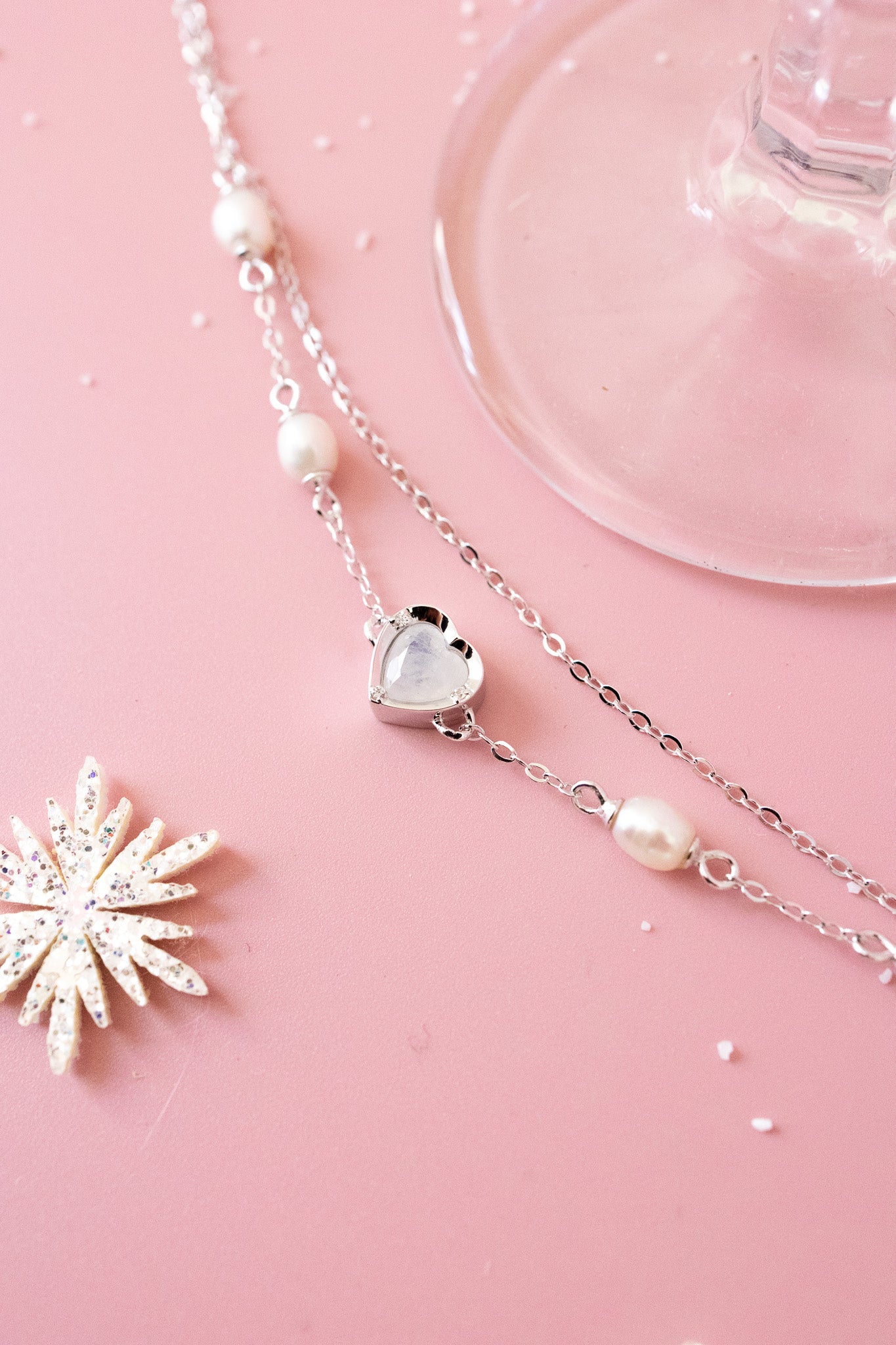 FROSTED LOVE LAYERING SILVER BRACELET - MOONSTONE