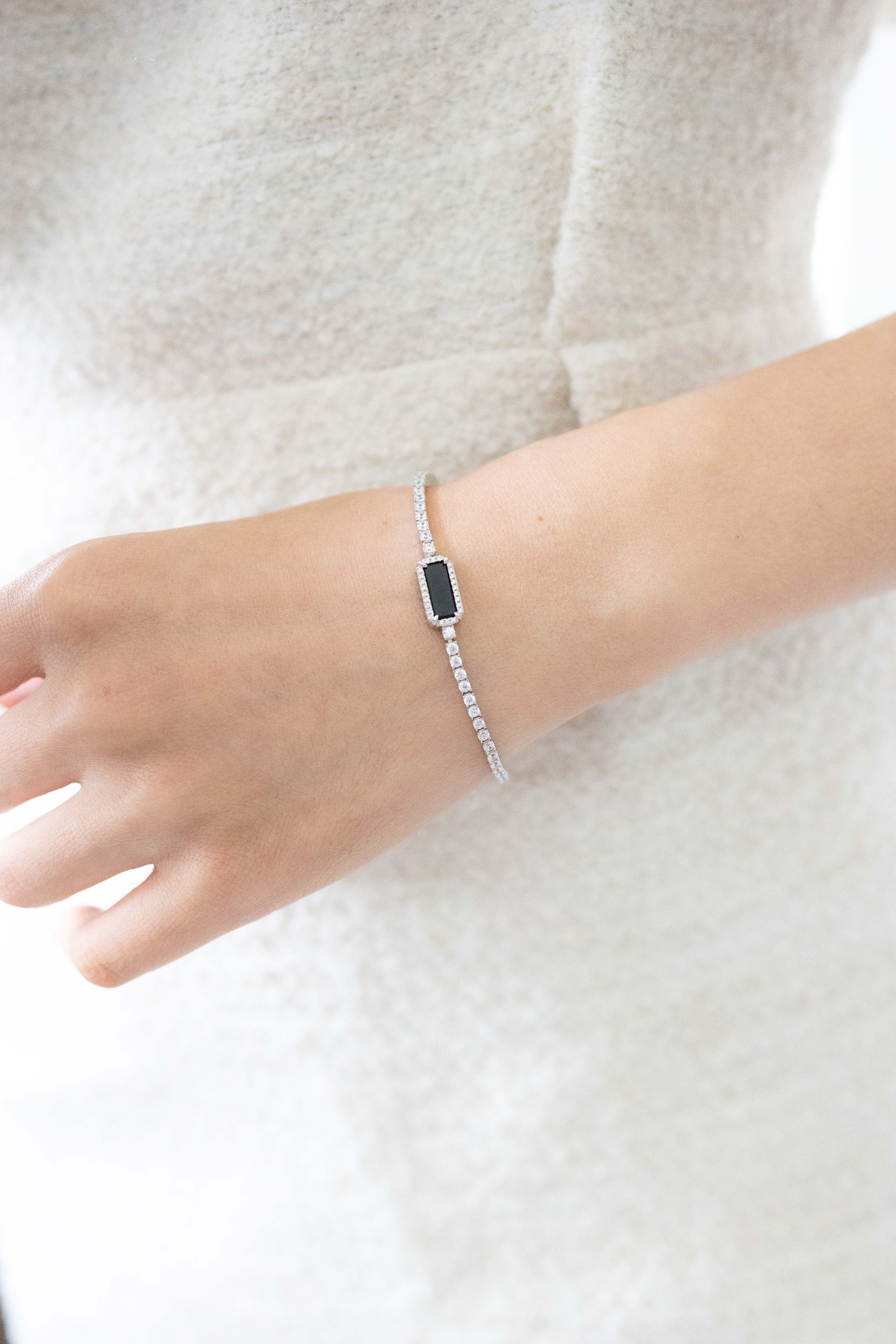 ART DECOR TENNIS BRACELET SILVER OBSIDIAN