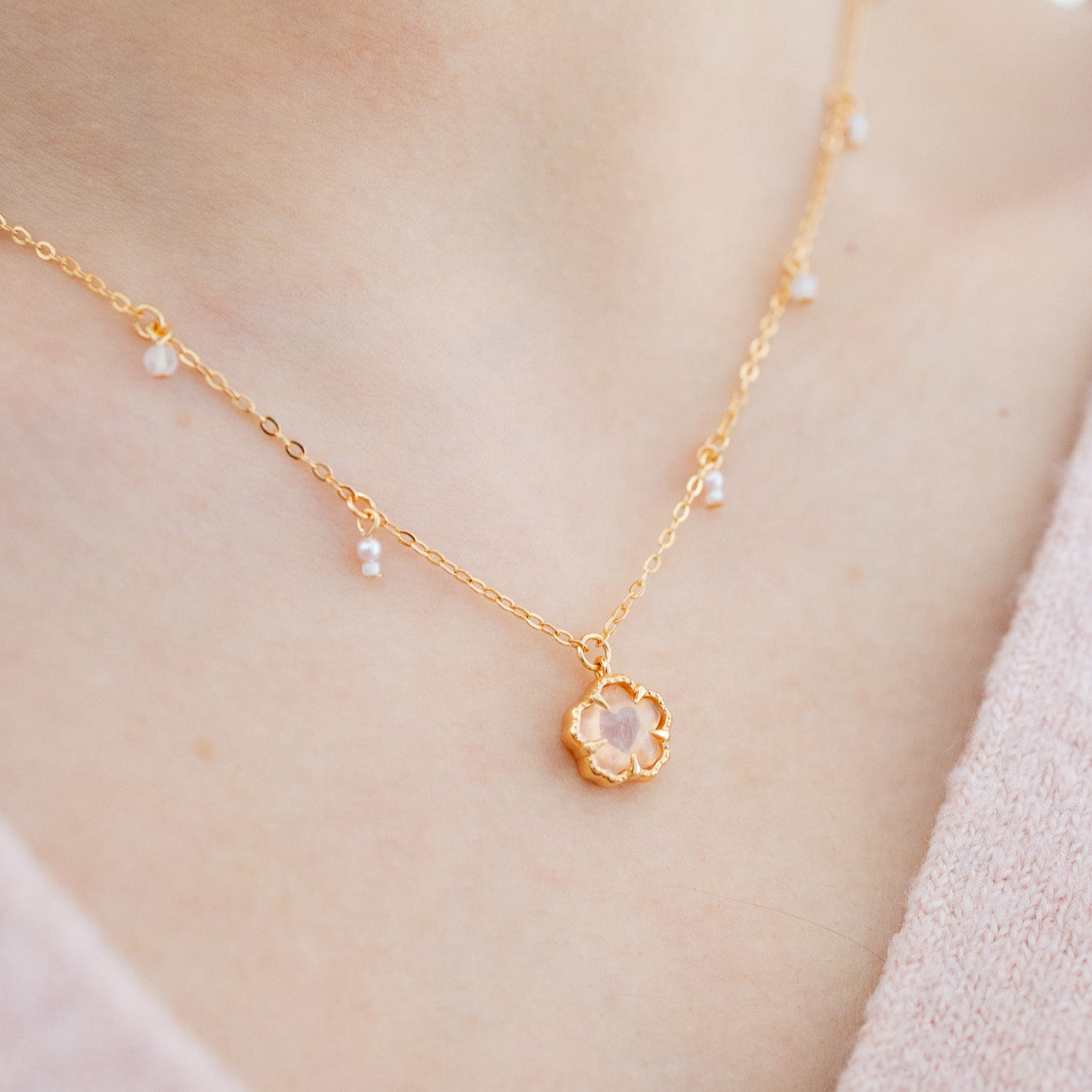 SAKURA BLOSSOM NECKLACE - ROSE QAURTZ