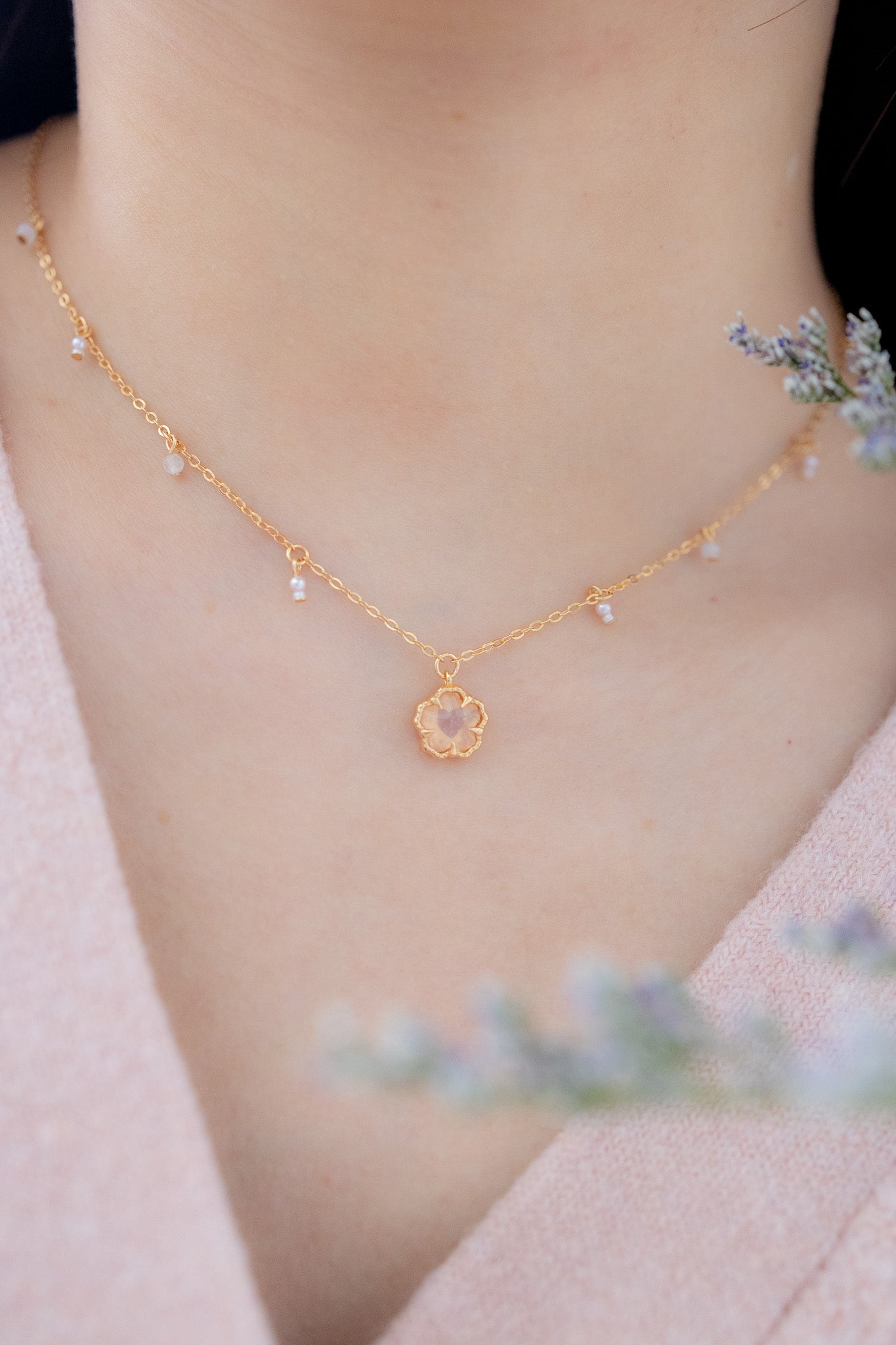 SAKURA BLOSSOM NECKLACE - ROSE QAURTZ