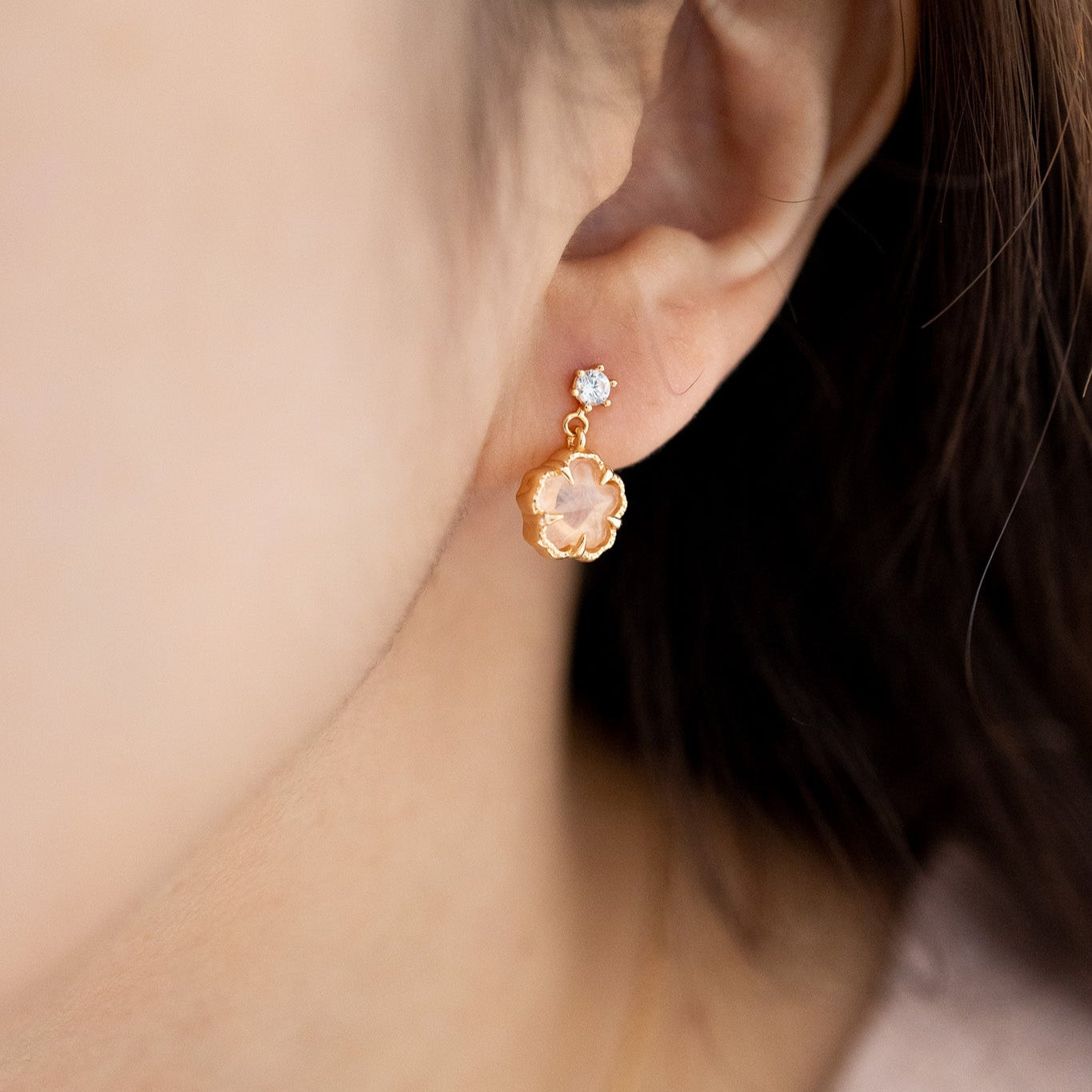 SAKURA BLOSSOM EARRINGS - ROSE QAURTZ