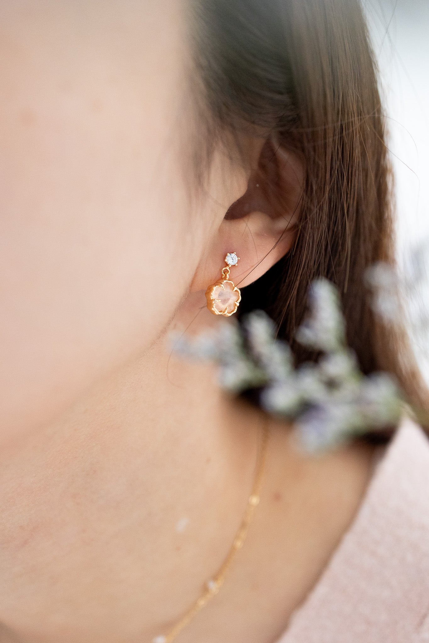 SAKURA BLOSSOM EARRINGS - ROSE QAURTZ