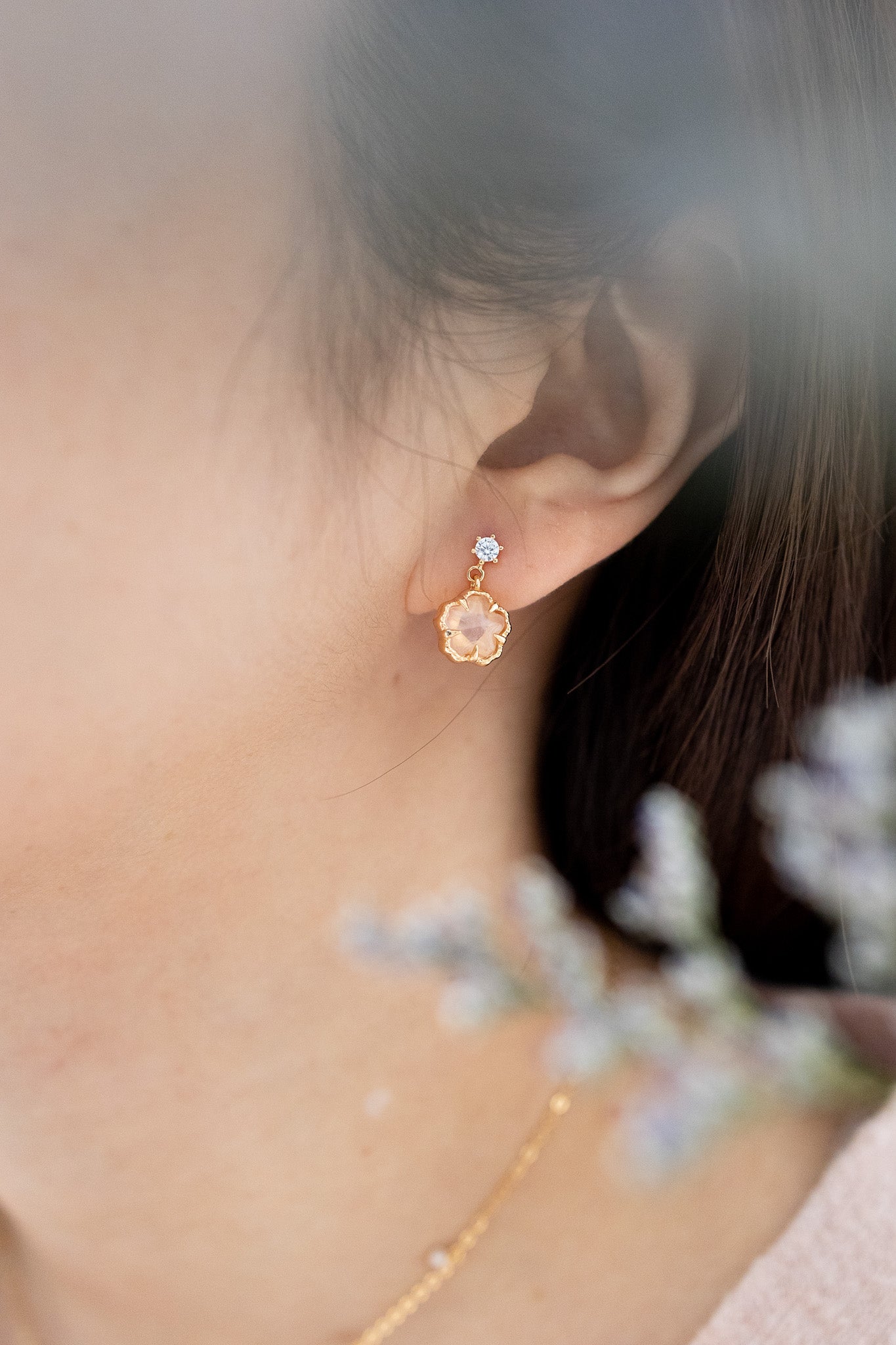 SAKURA BLOSSOM EARRINGS - ROSE QAURTZ