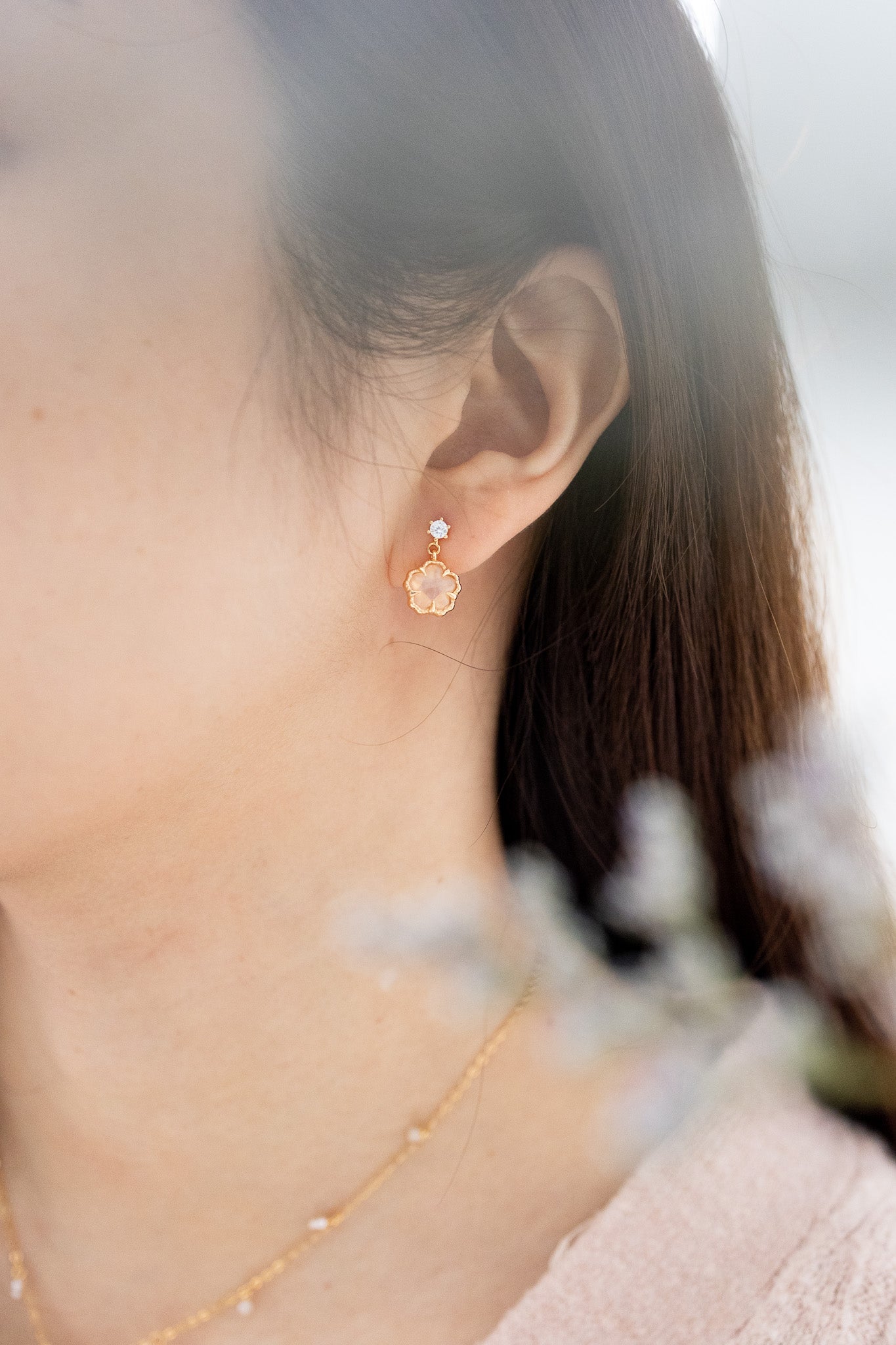 SAKURA BLOSSOM EARRINGS - ROSE QAURTZ