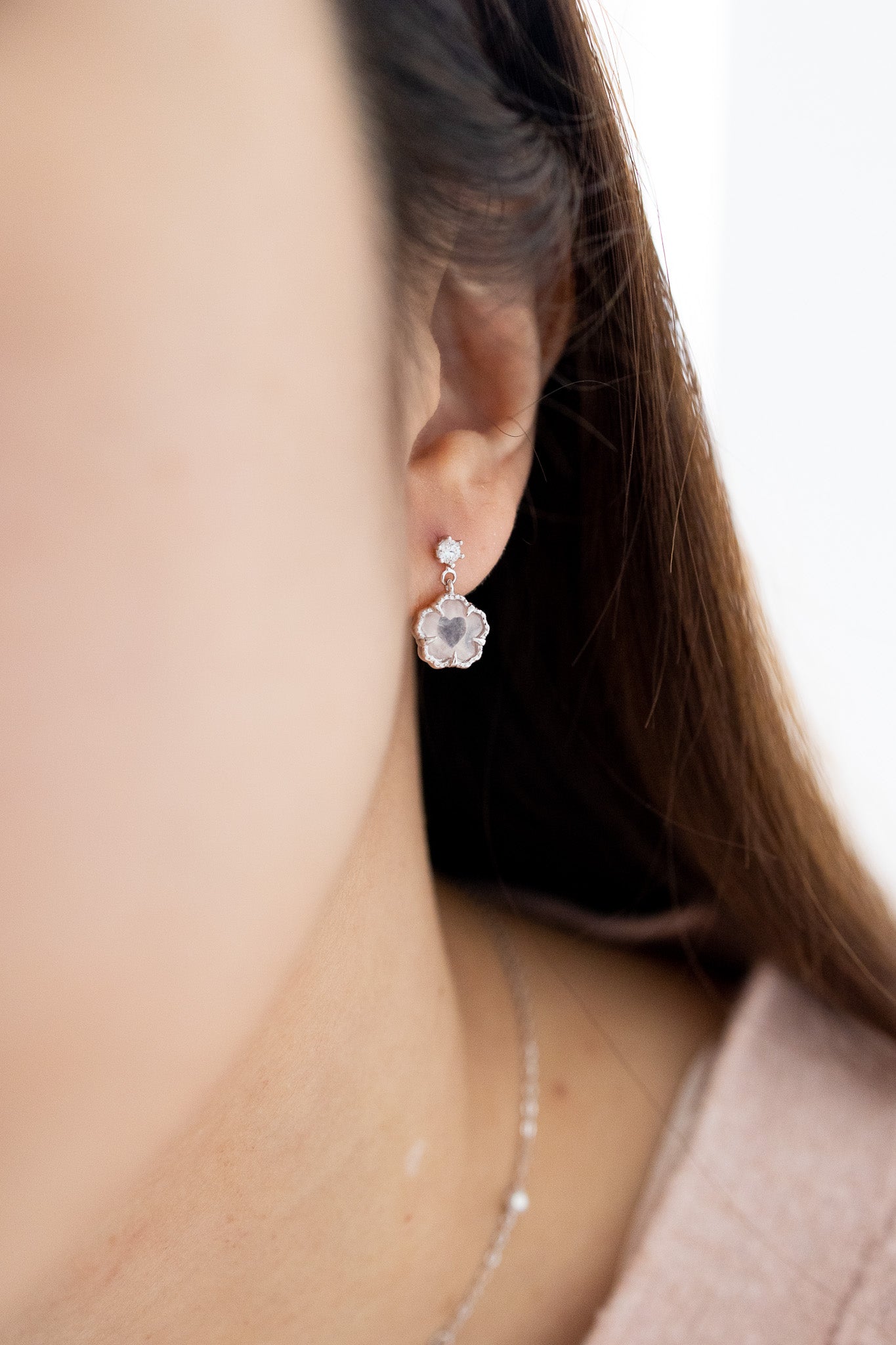 SAKURA BLOSSOM SILVER EARRINGS - ROSE QAURTZ
