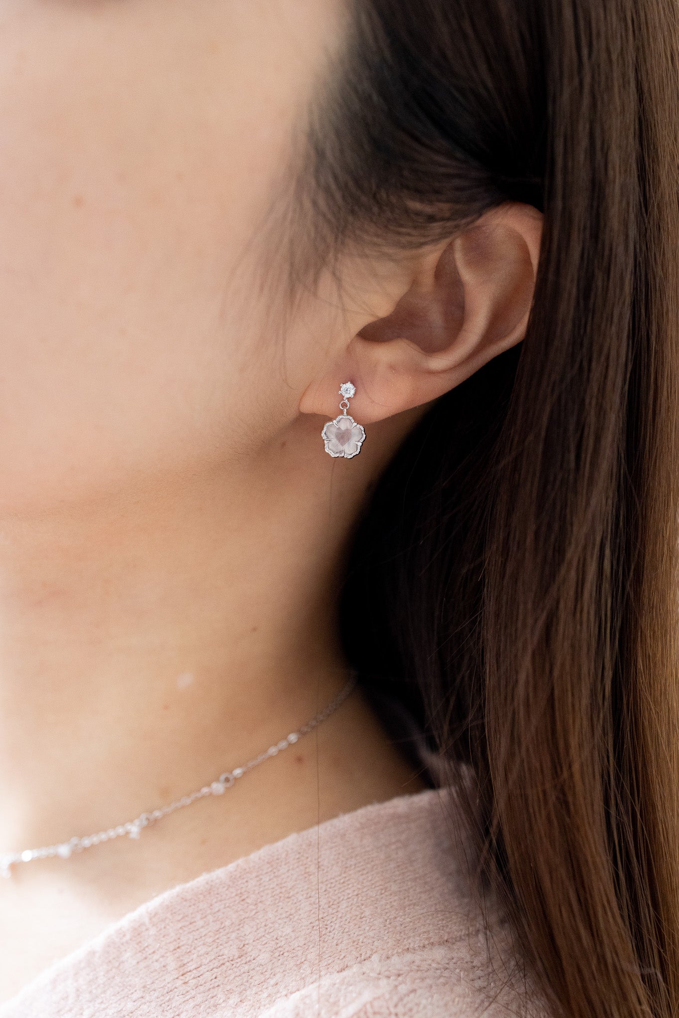 SAKURA BLOSSOM SILVER EARRINGS - ROSE QAURTZ