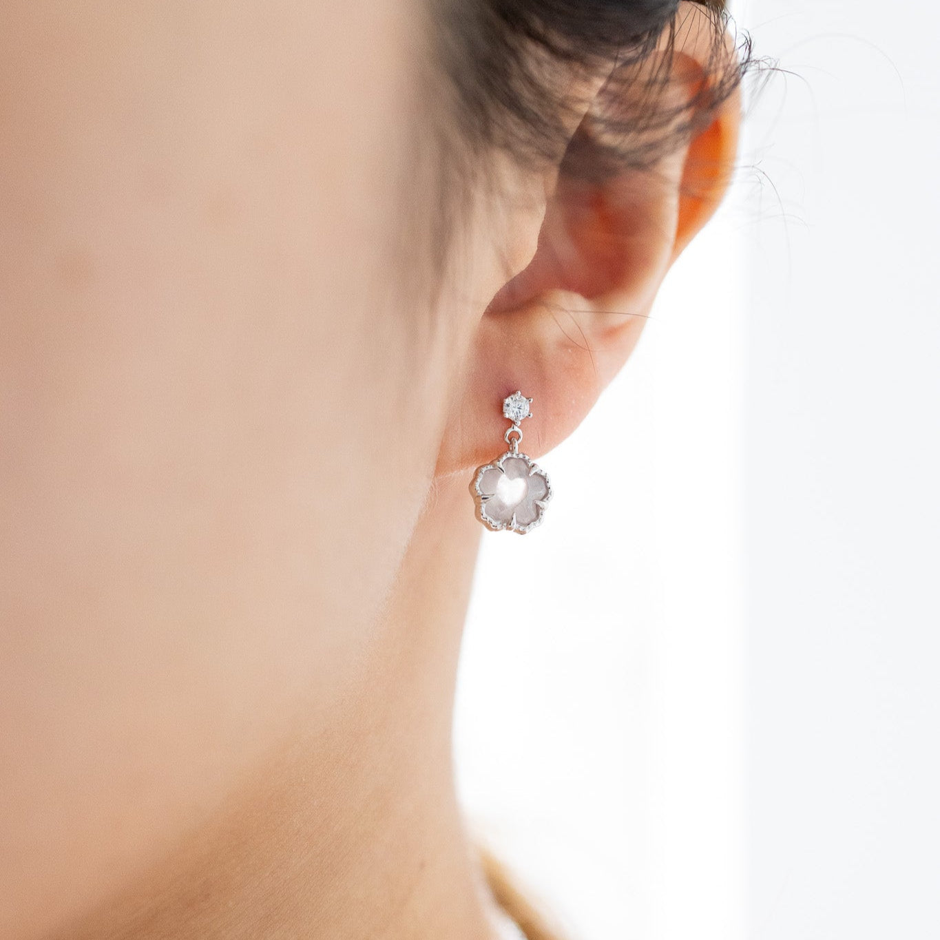 SAKURA BLOSSOM SILVER EARRINGS - ROSE QAURTZ