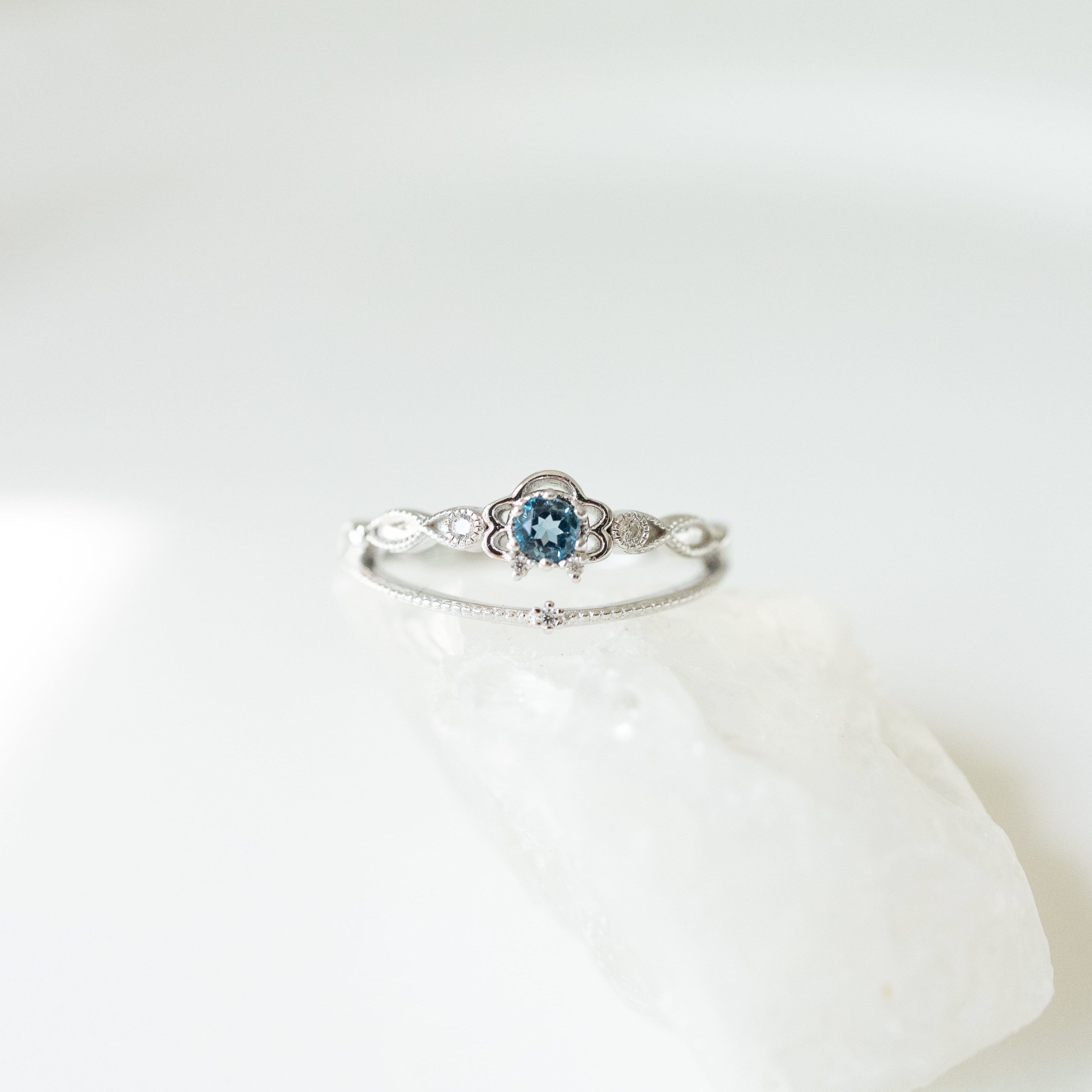 JULIET ADJUSTABLE SILVER RING - LONDON BLUE TOPAZ