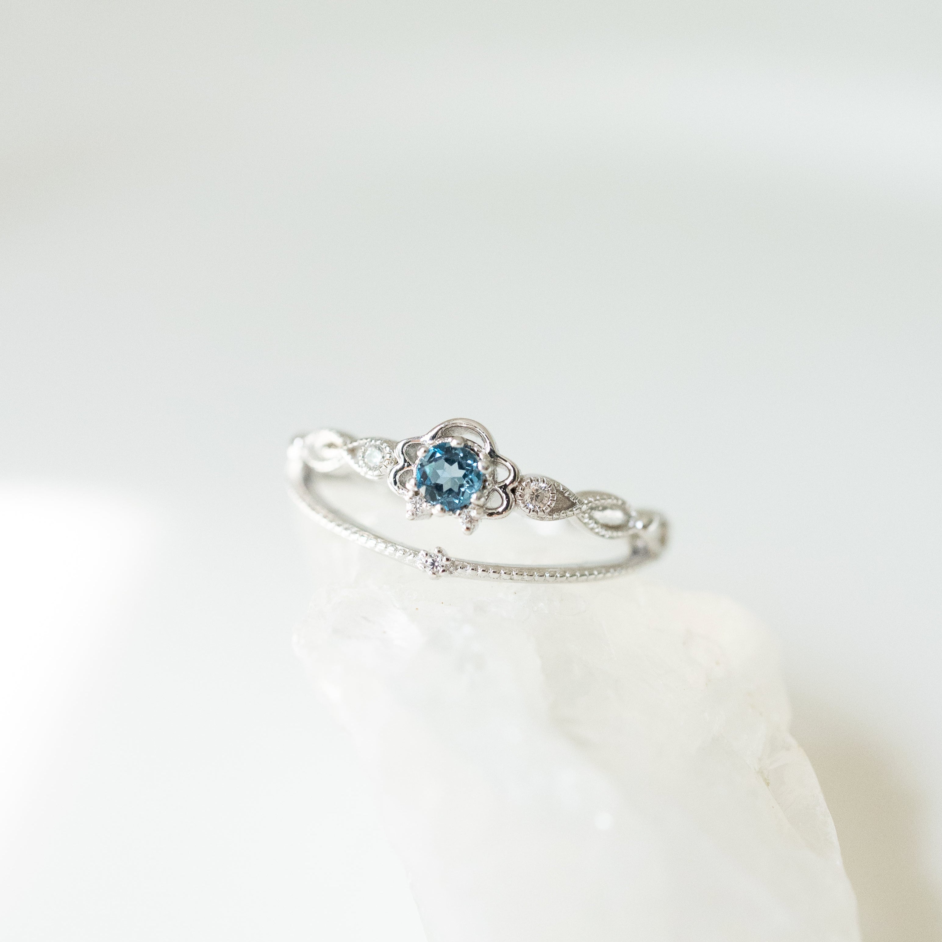 JULIET ADJUSTABLE SILVER RING - LONDON BLUE TOPAZ