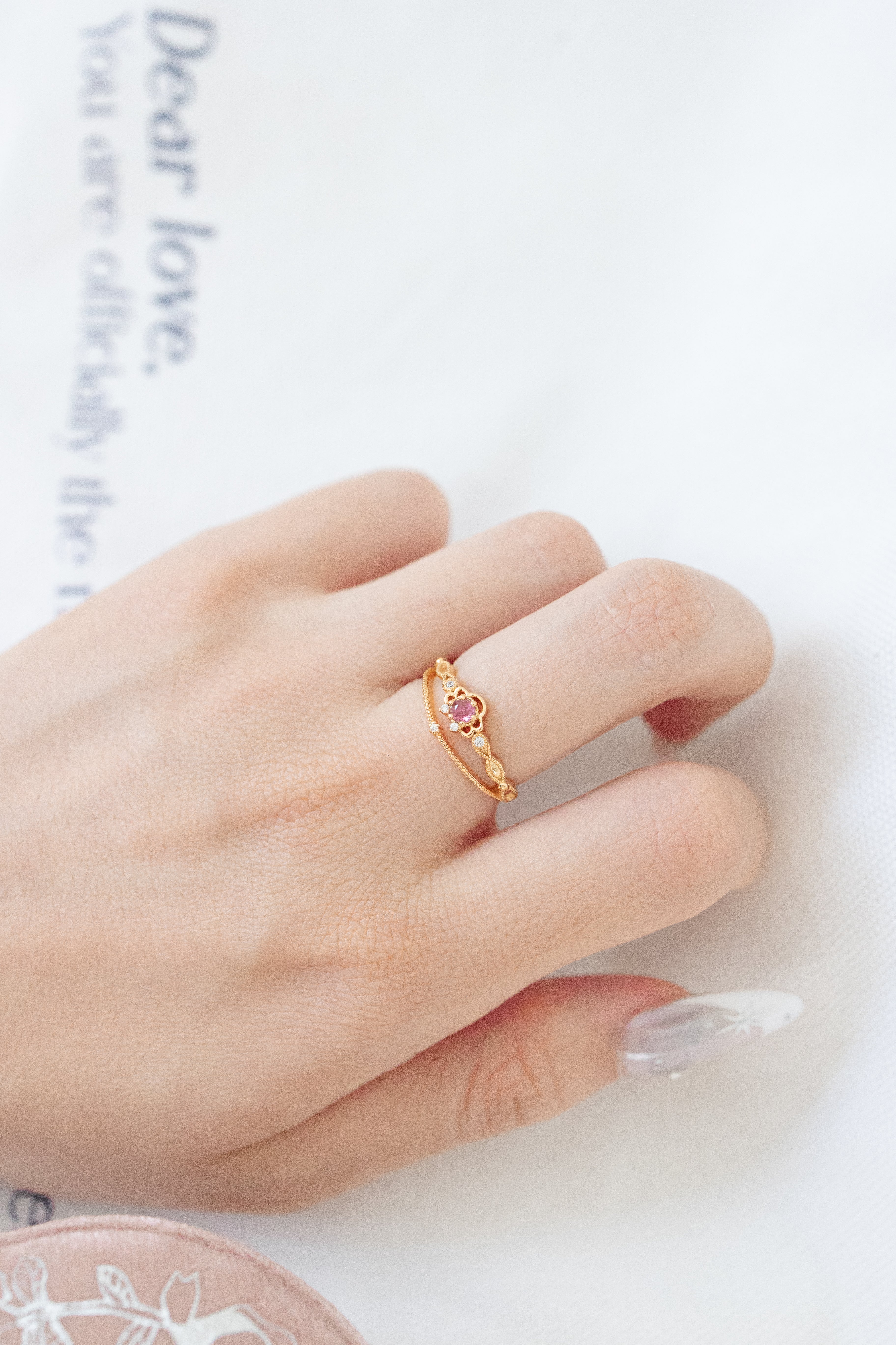 JULIET ADJUSTABLE RING - PINK TOURMALINE