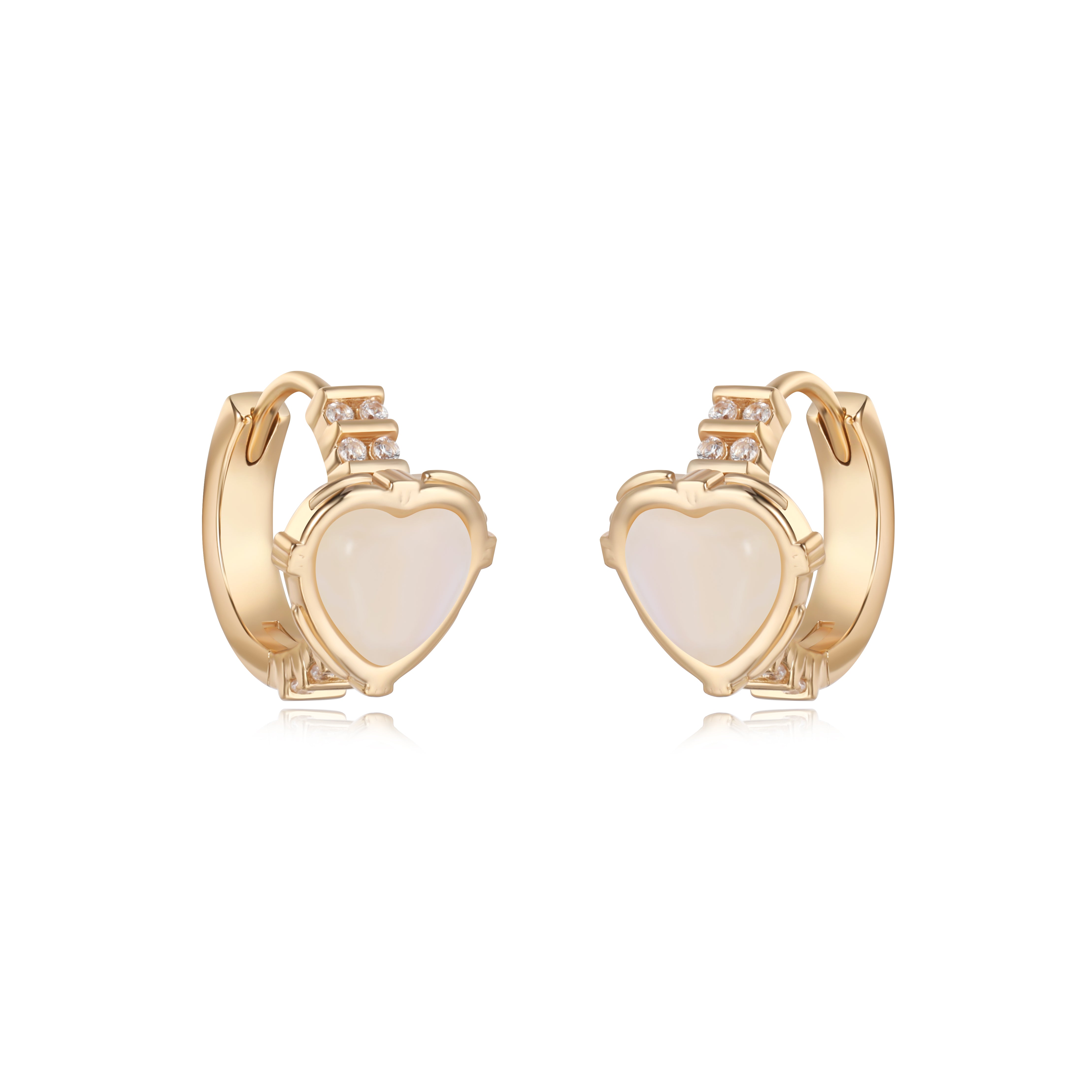 MINI HEART MOONSTONE HUGGIES EARRINGS