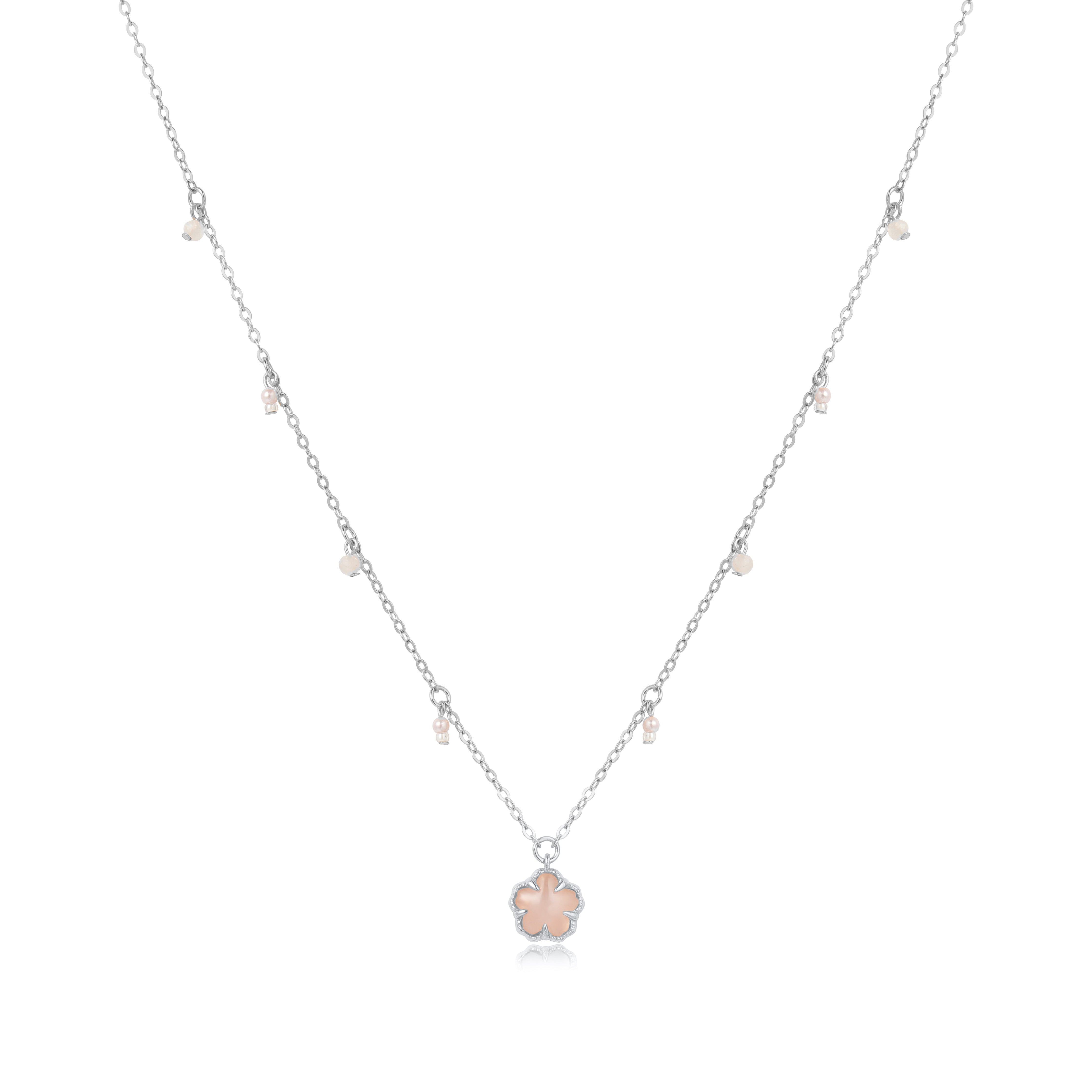 SAKURA BLOSSOM SILVER NECKLACE - ROSE QAURTZ
