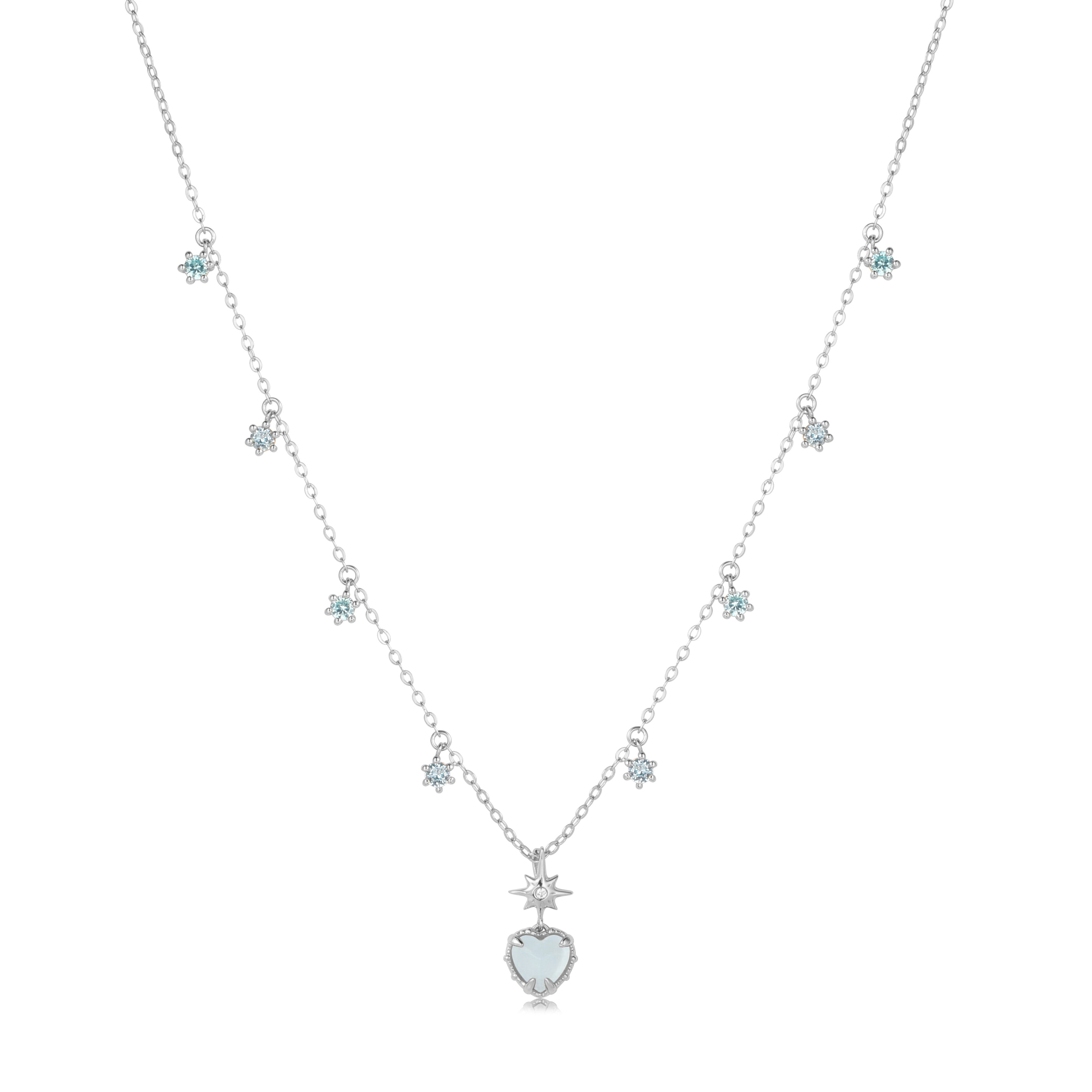 (PRE-ORDER)AQUA TWINKLE SILVER NECKLACE - AQUAMARINE