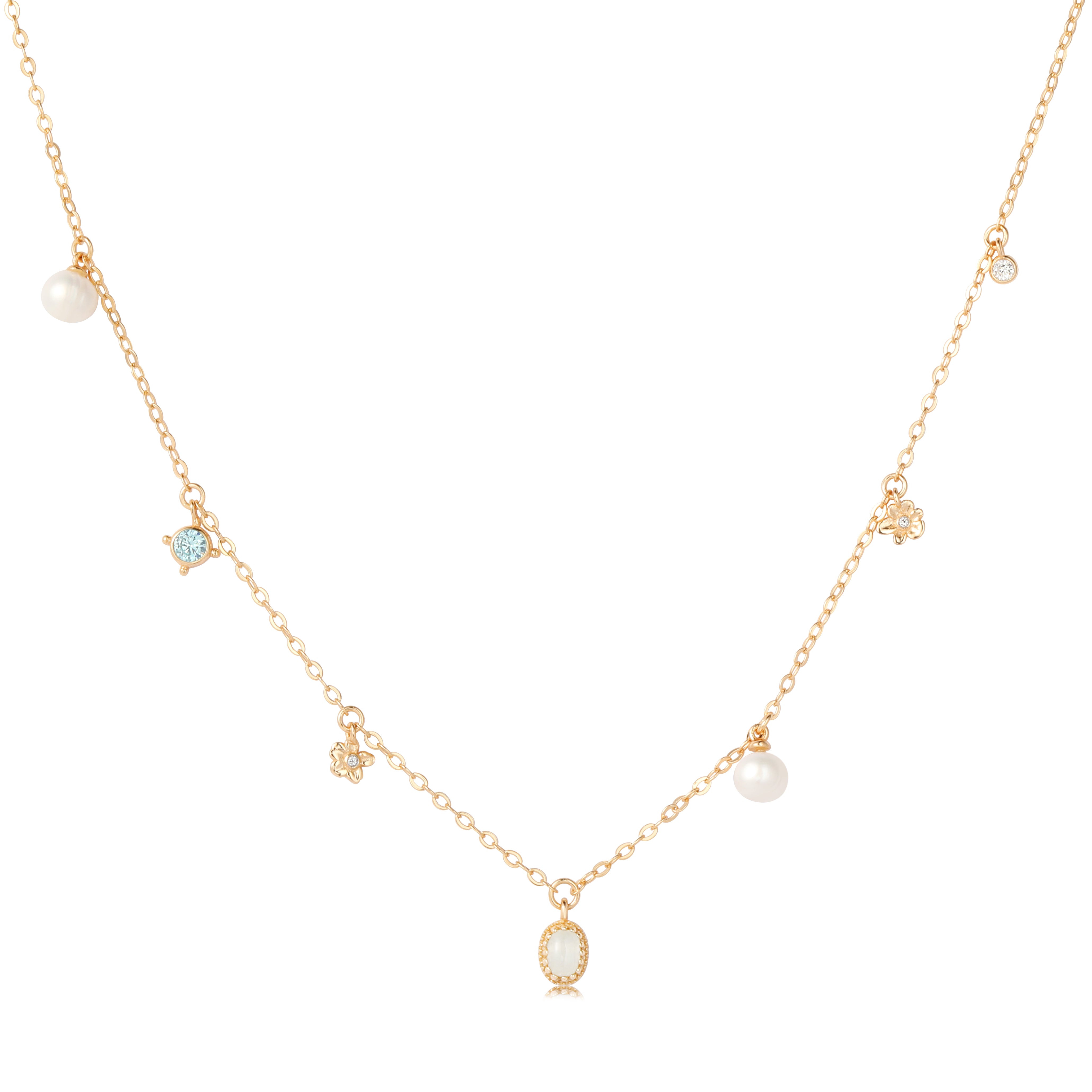 MARINE FLORA NECKLACE - AQUAMARINE, PEARL