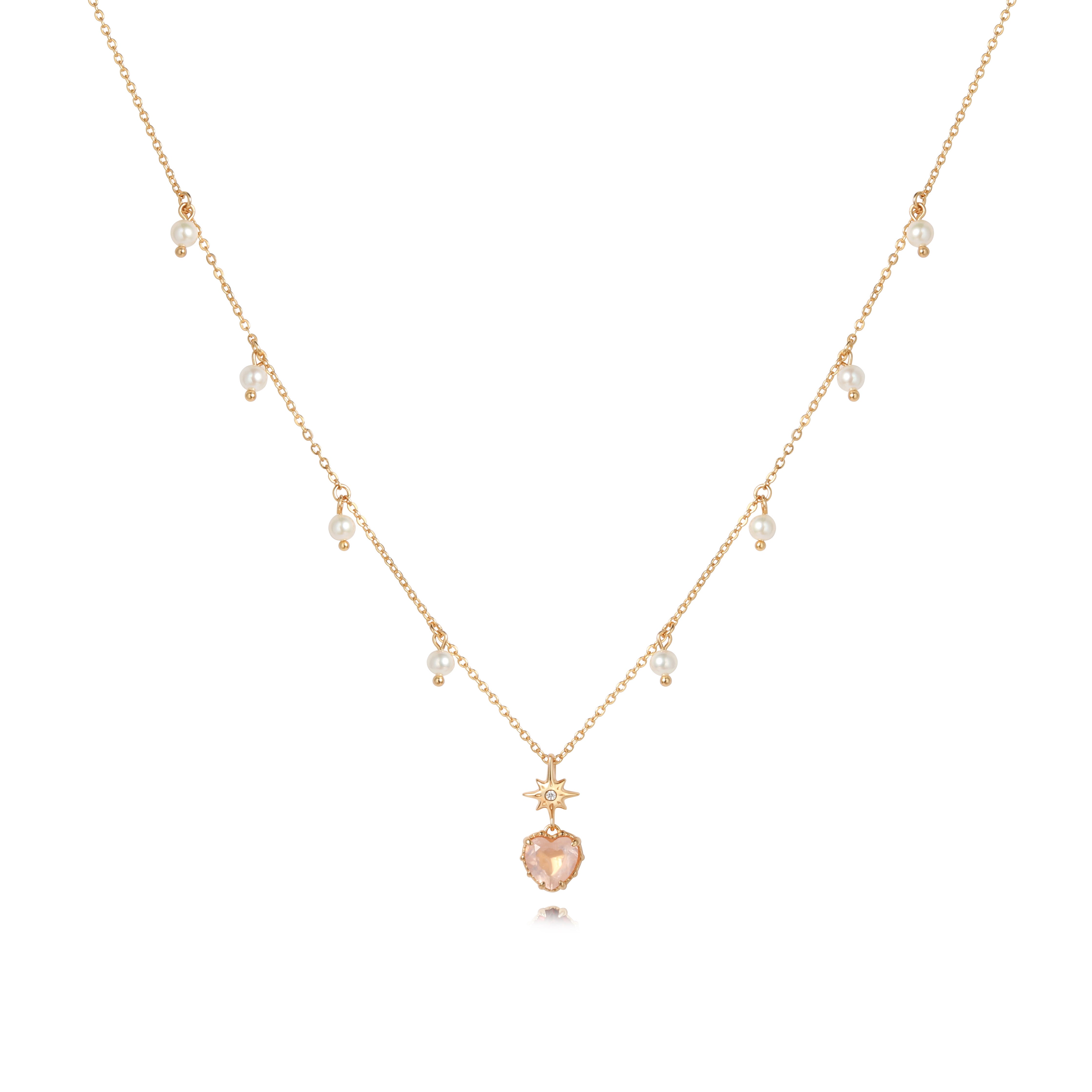 PEACH TWINKLE NECKLACE - ROSE QUARTZ & PEARL