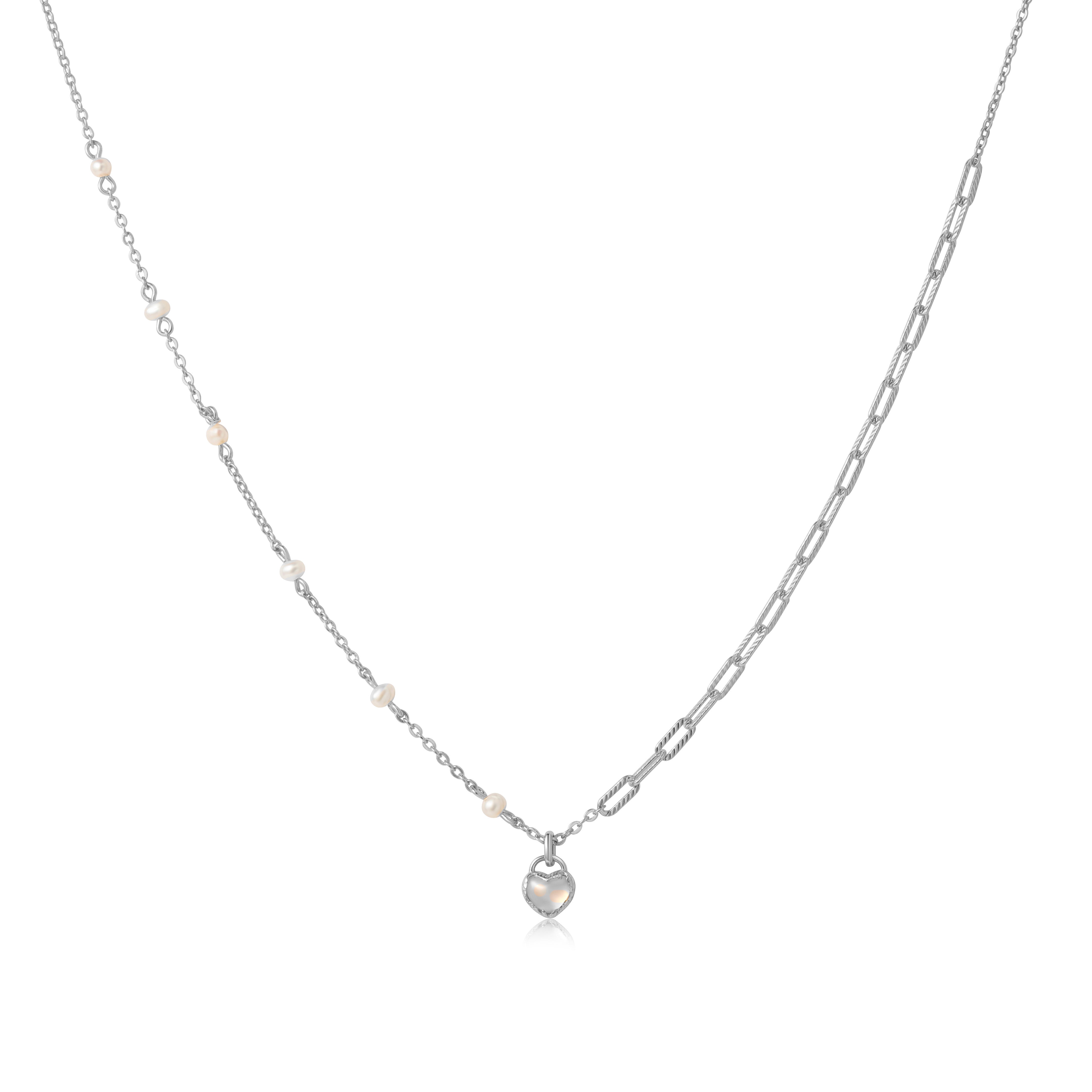 MINI LOVE LOCK SILVER NECKLACE - MOONSTONE & PEARLS