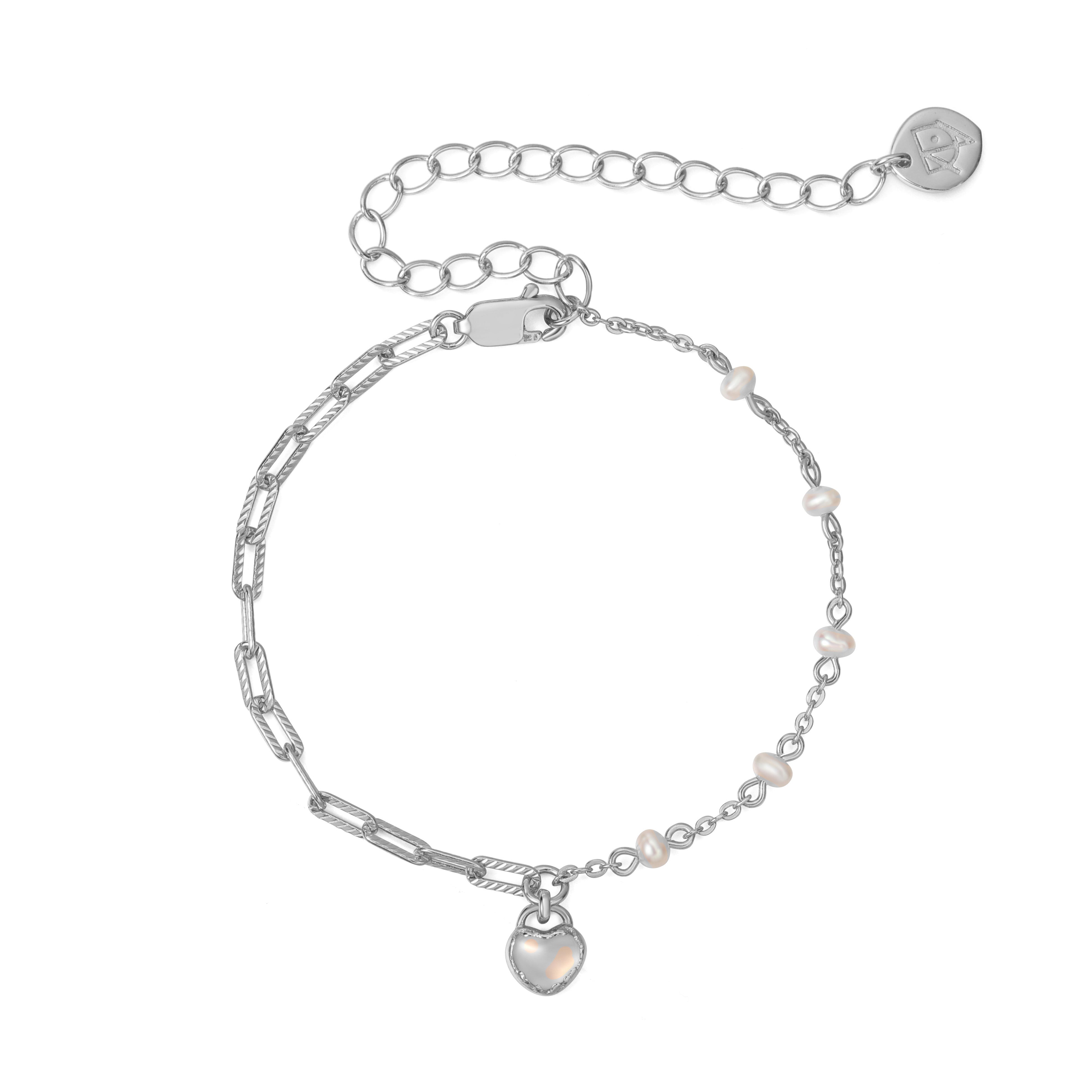 MINI LOVE LOCK SILVER BRACELET - MOONSTONE & PEARLS