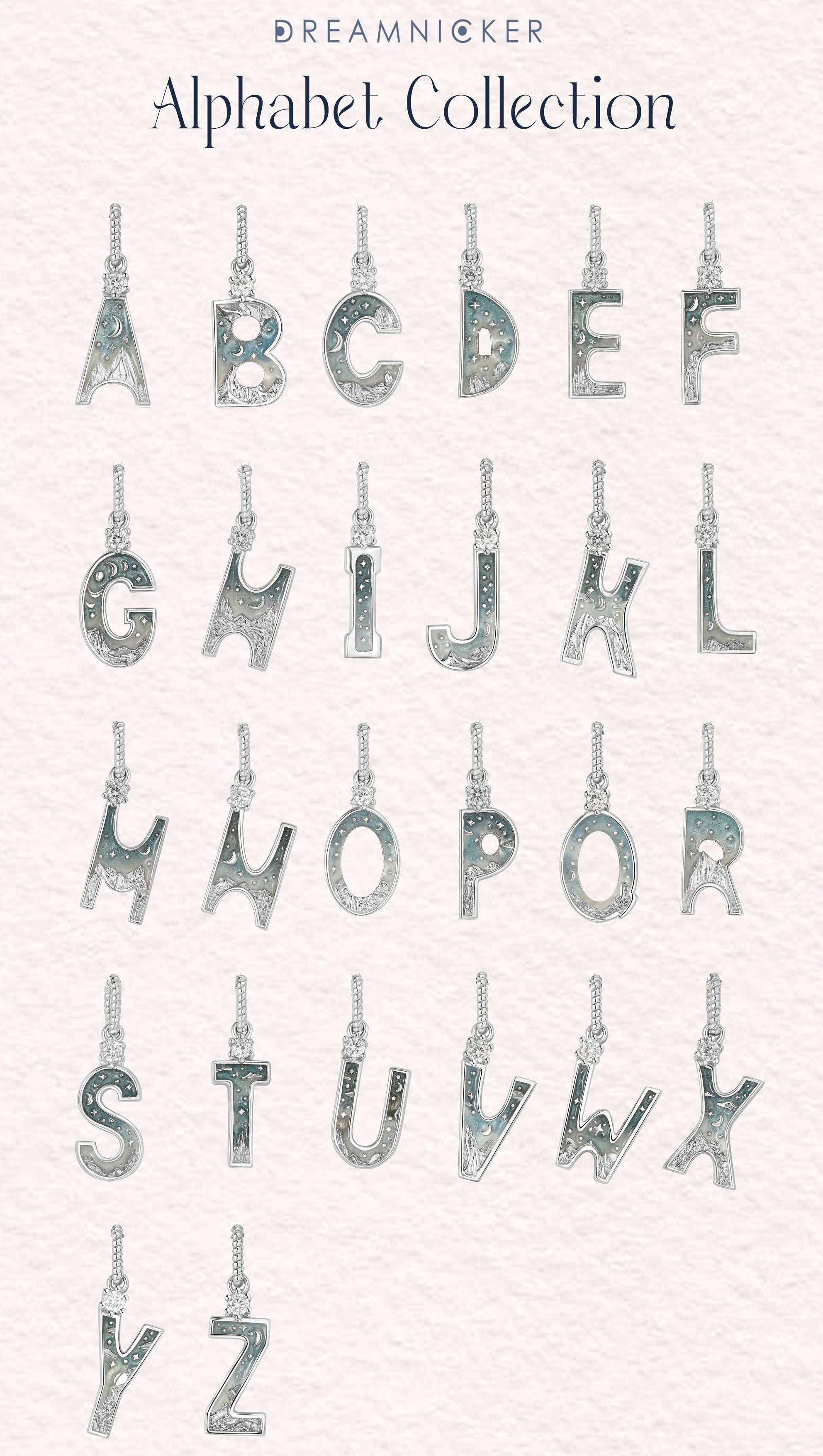 LETTER U SILVER NECKLACE - MIDNIGHT - ALPHABET COLLECTION