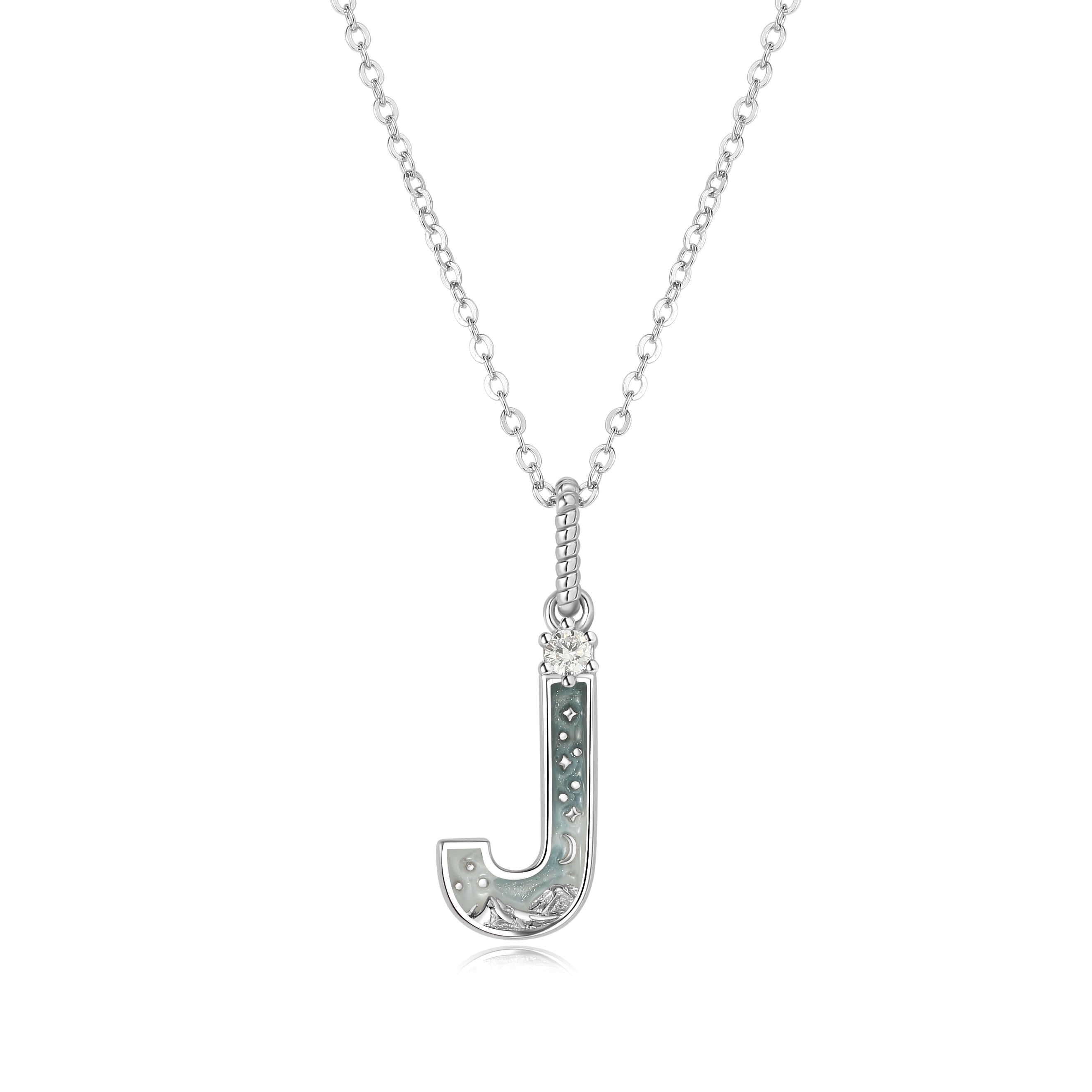 LETTER J SILVER NECKLACE - MIDNIGHT - ALPHABET COLLECTION