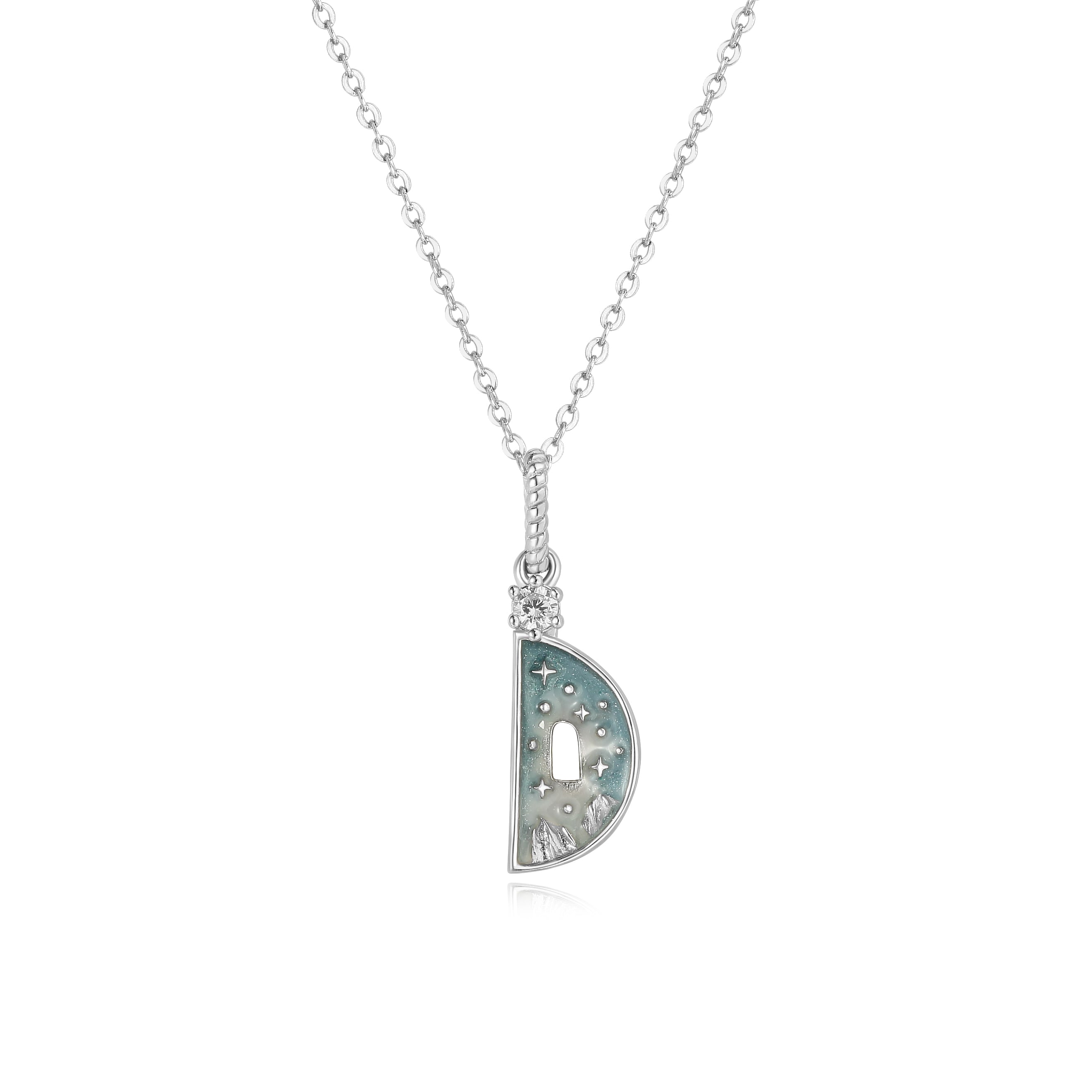 LETTER D SILVER NECKLACE - MIDNIGHT - ALPHABET COLLECTION
