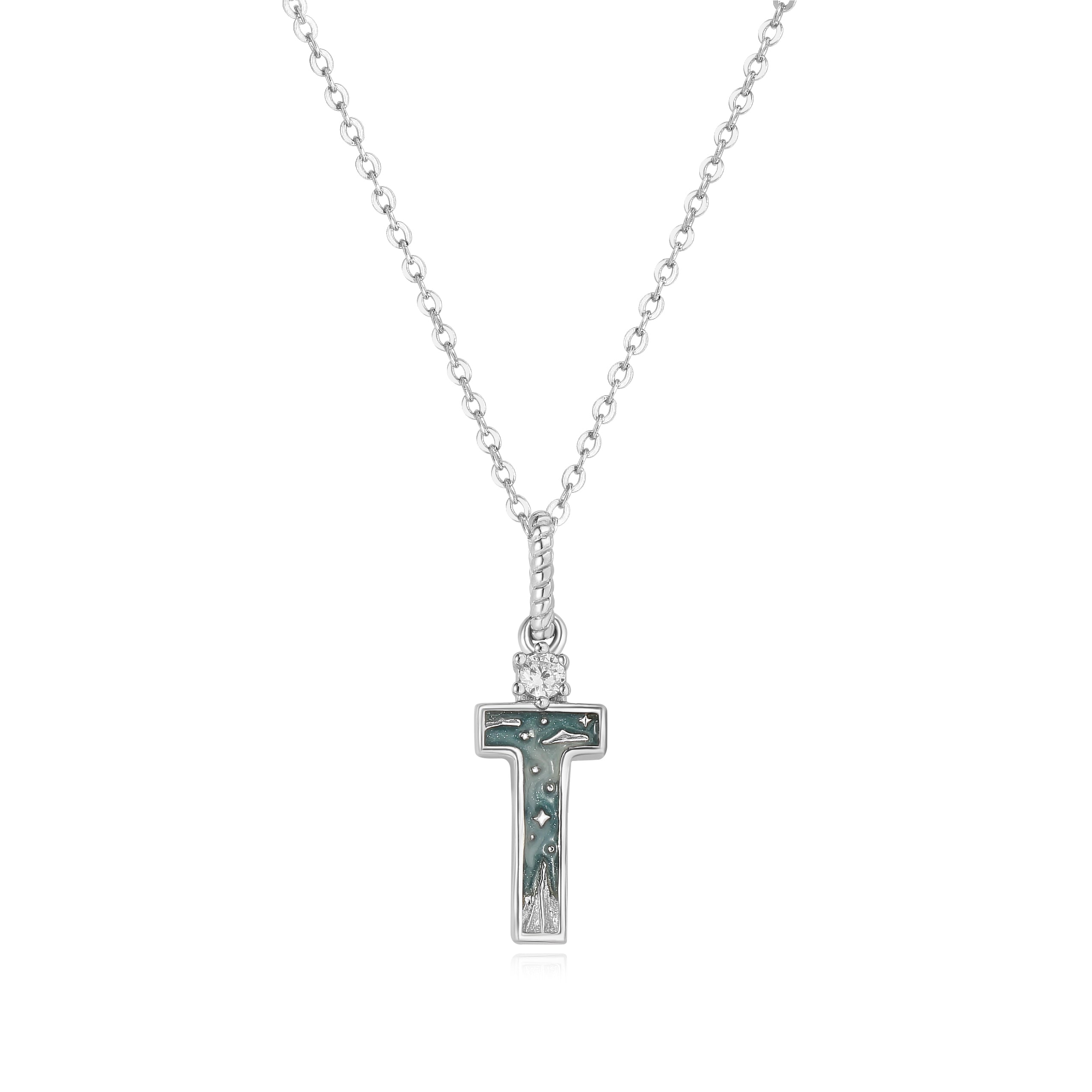 LETTER T SILVER NECKLACE - MIDNIGHT - ALPHABET COLLECTION