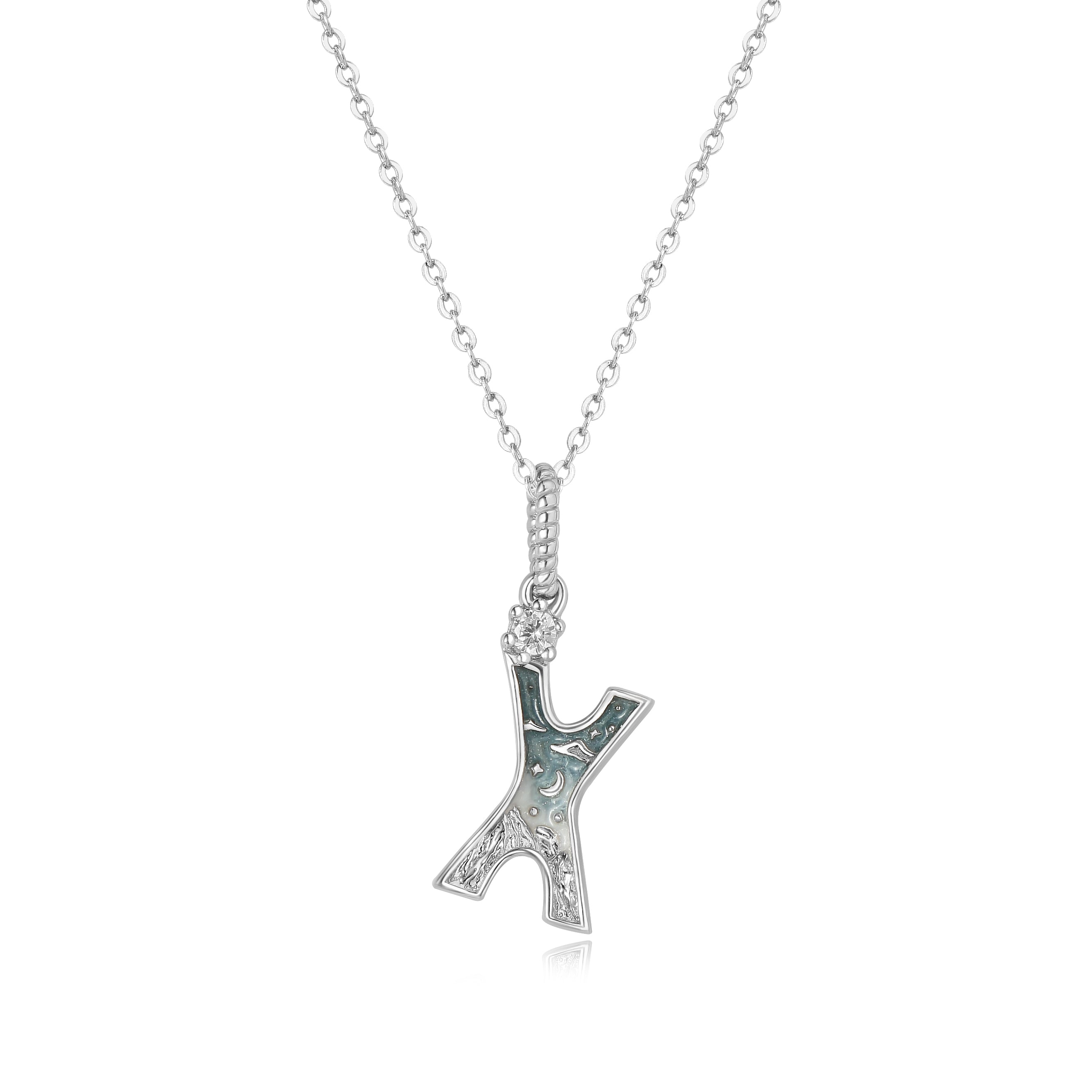 LETTER X SILVER NECKLACE - MIDNIGHT - ALPHABET COLLECTION