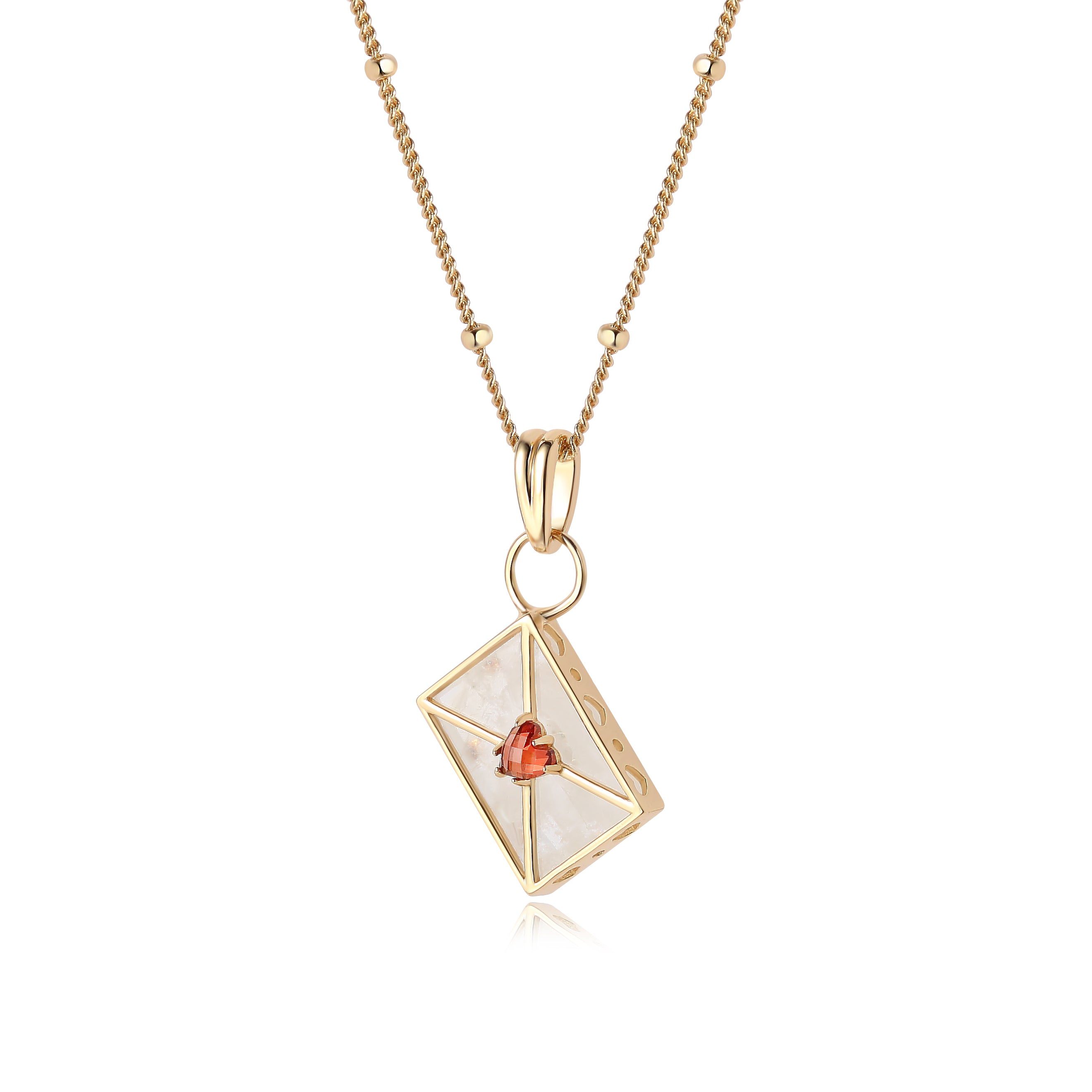 WROTE ME A LOVE LETTER NECKLACE-MOONSTONE-GARNET