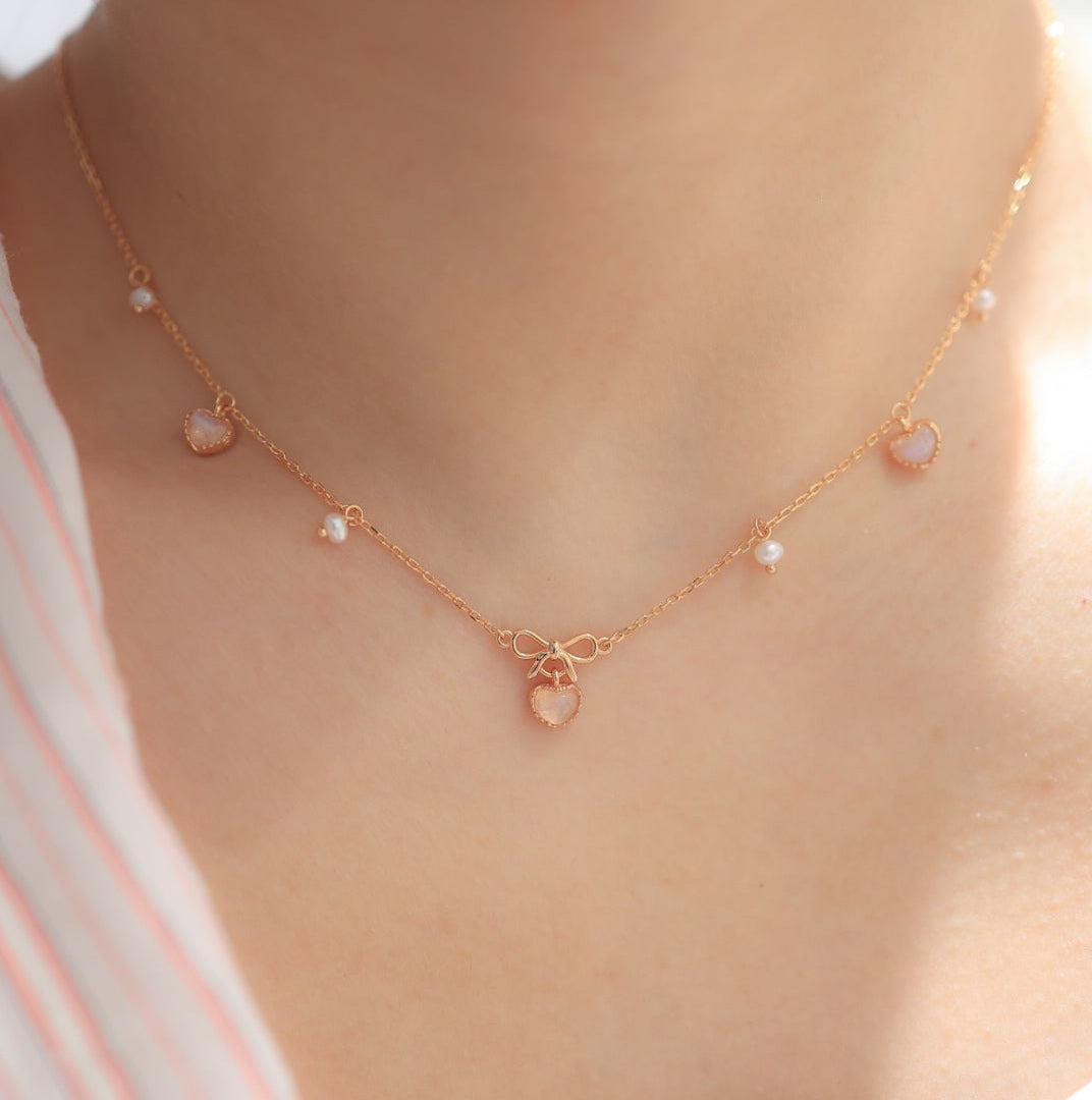 SWEETHEART RIBBON NECKLACE - MOONSTONE