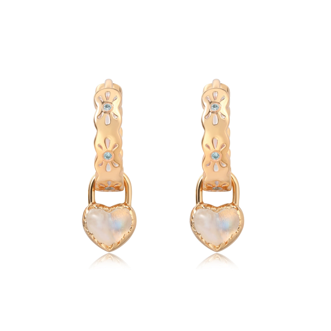 THE SCALLOP HOOPS WITH MINI LOVE LOCK EARRINGS - MOONSTONE